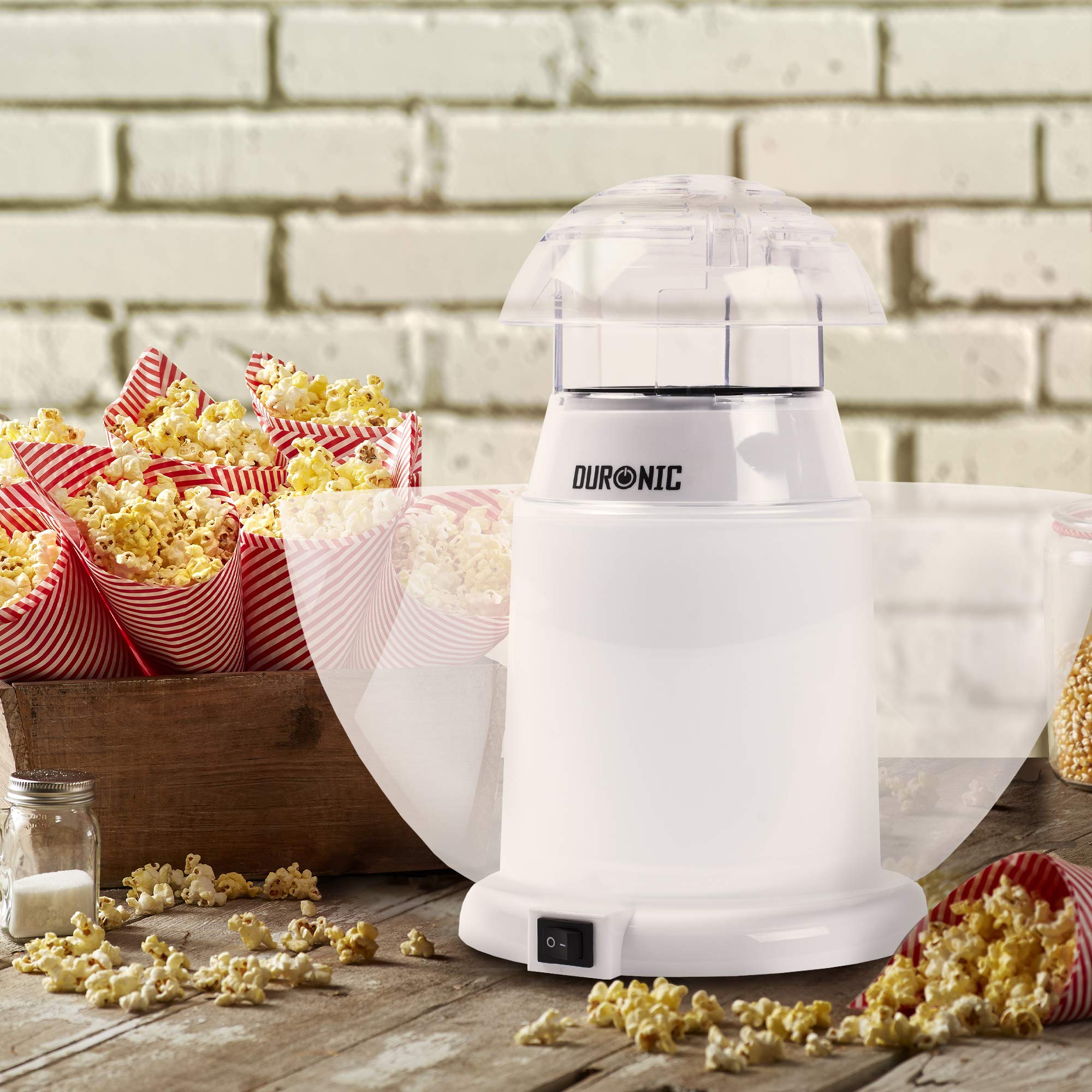 Duronic POP50 WE Máquina de Palomitas | 1200W y Preparación en 3 minutos | Cucharón medidor Sin Aceite Sistema de Cocción de Aire Caliente | Taza medidora y recipiente sin BPA incluido | Palomitero