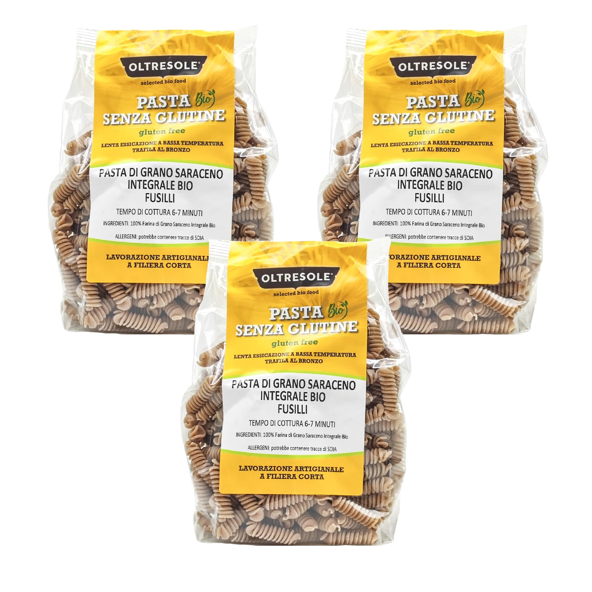 Oltresole Pasta Fusilli Ecológica Sin Gluten Trigo Sarraceno Integral 3x350g