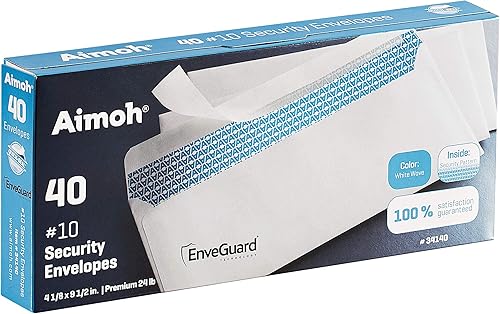 Aimoh Sobres de seguridad #10 Selfsel 20 unidades Sin ventana, EnveGuard, 4 x 9 pulgadas, blanco, 24 libras, 20 unidades (34120)