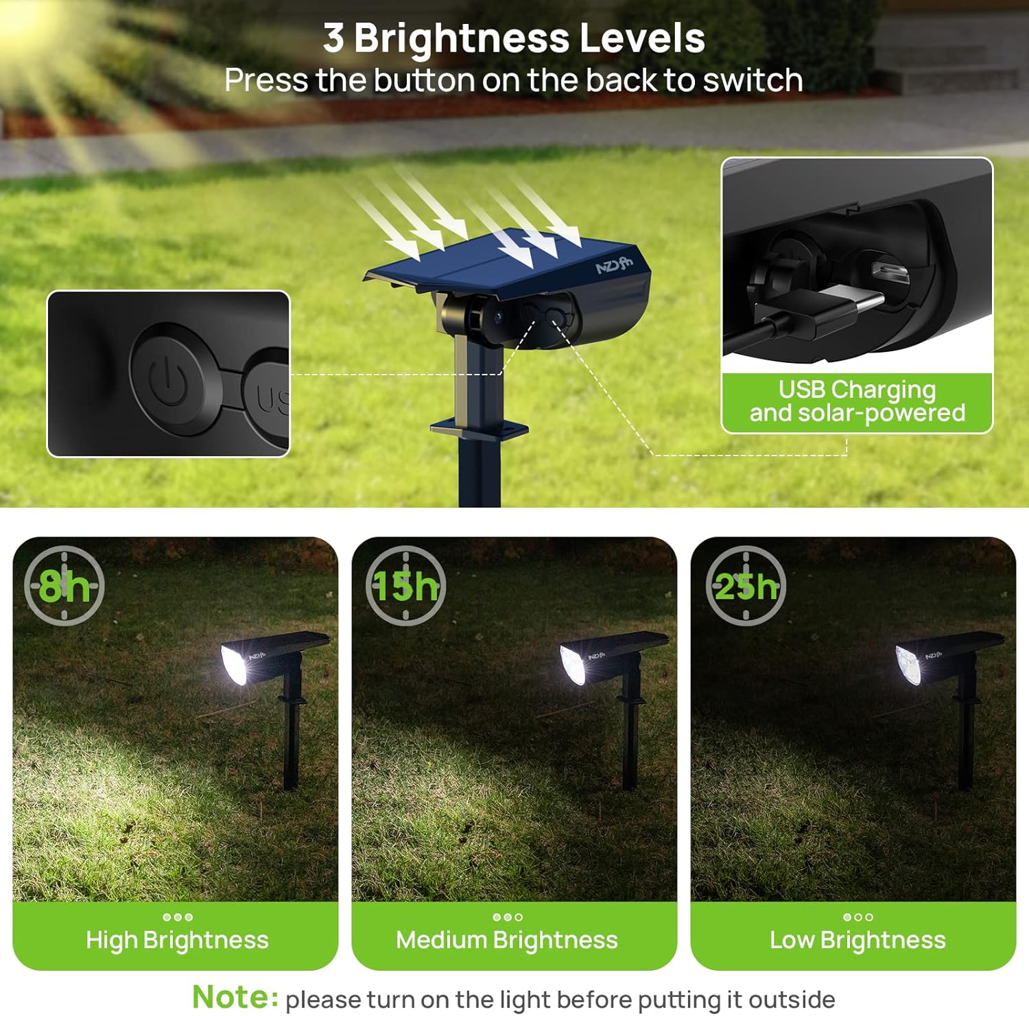 Buy NZDFH Solar Spot Lights Outdoor, IP68 Waterproof Solar Landscape