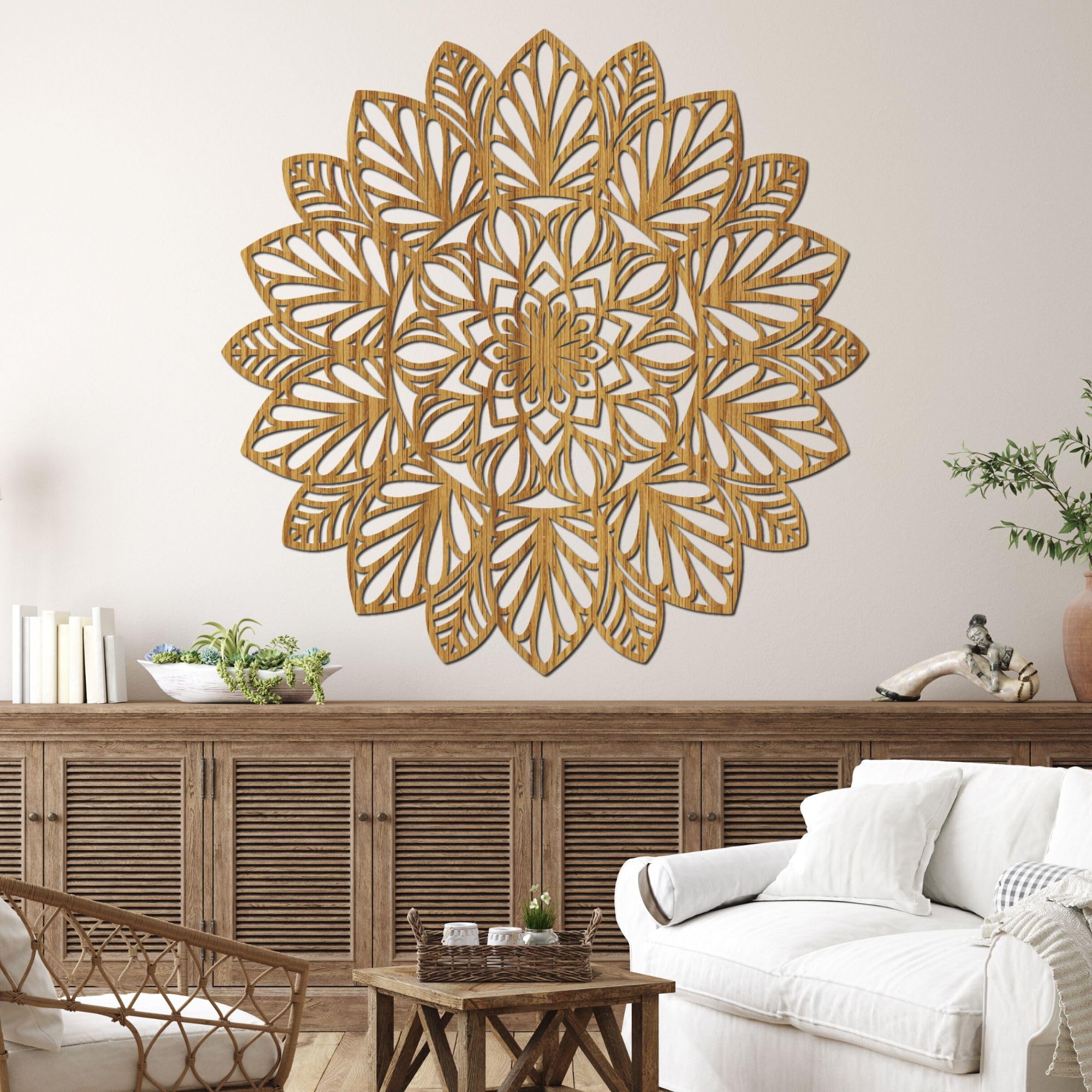 SENTOP HDF0255 Geschnitztes Bild an der Wand aus Holzmaterial für den Innenraum, Blume (Eiche, 40 cm)