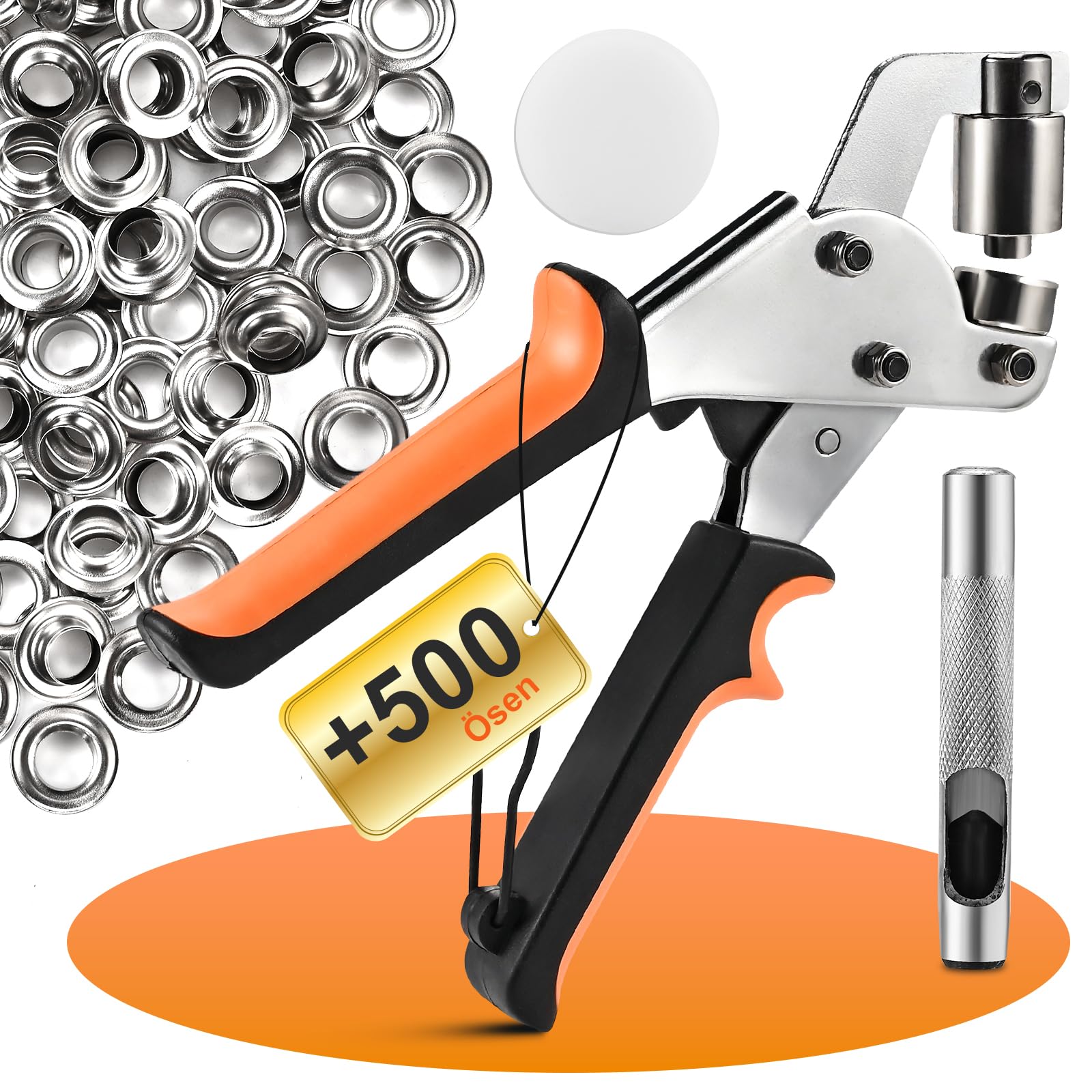 Cieex Riveter Set and 500 Metal Eyelets – Complete Kit for Eyelets for Canvas, Leather, PVC – Riveter Eyelets with Magnetic Fastener and Punch