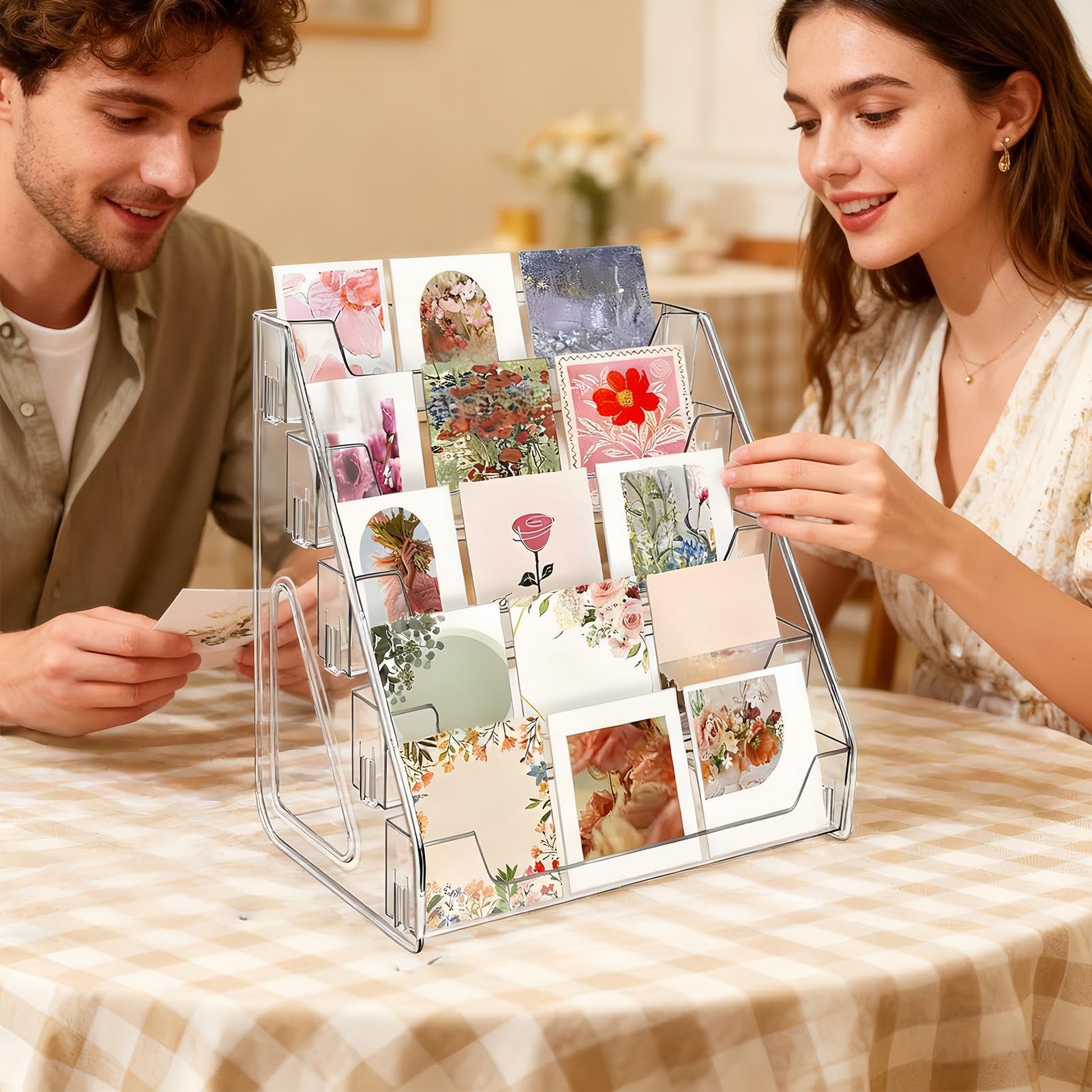 Espositore per carte sportive, supporto in acrilico a 5 ripiani, ripiano trasparente graduato per carte da tavolo, scrivania, stand organizzazione, cartoline da collezione