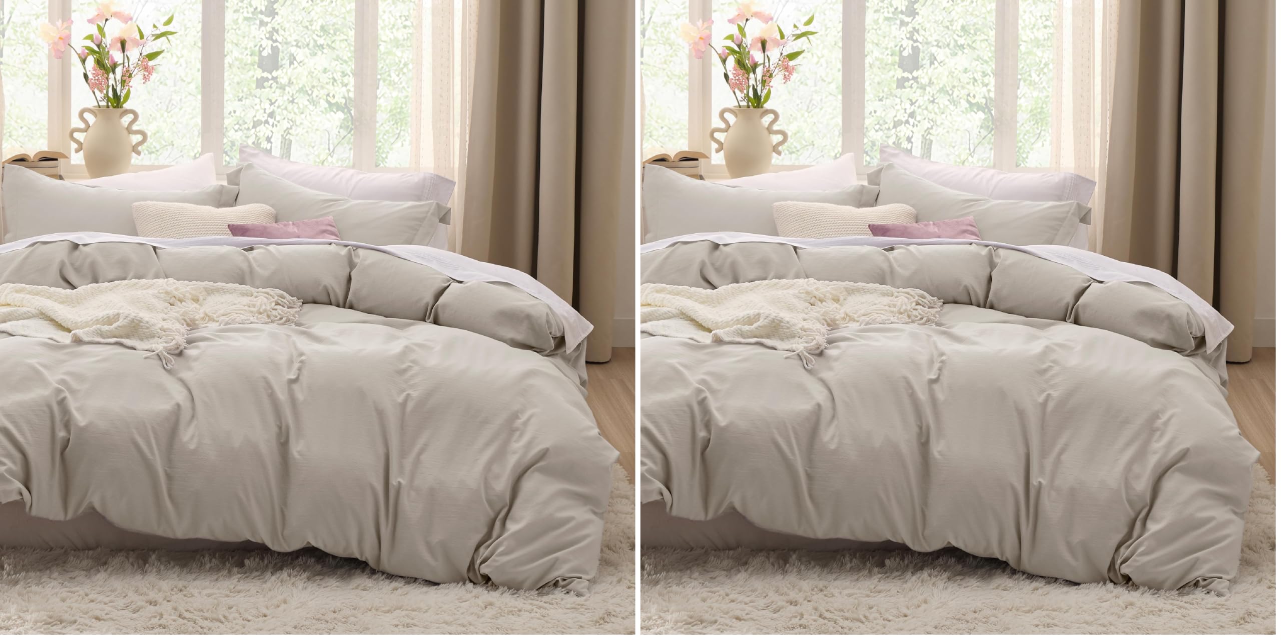 Bedsure Prewashed Duvet Cover King, Cotton-Like Soft Bedding Set, Linen (Pack of 2)