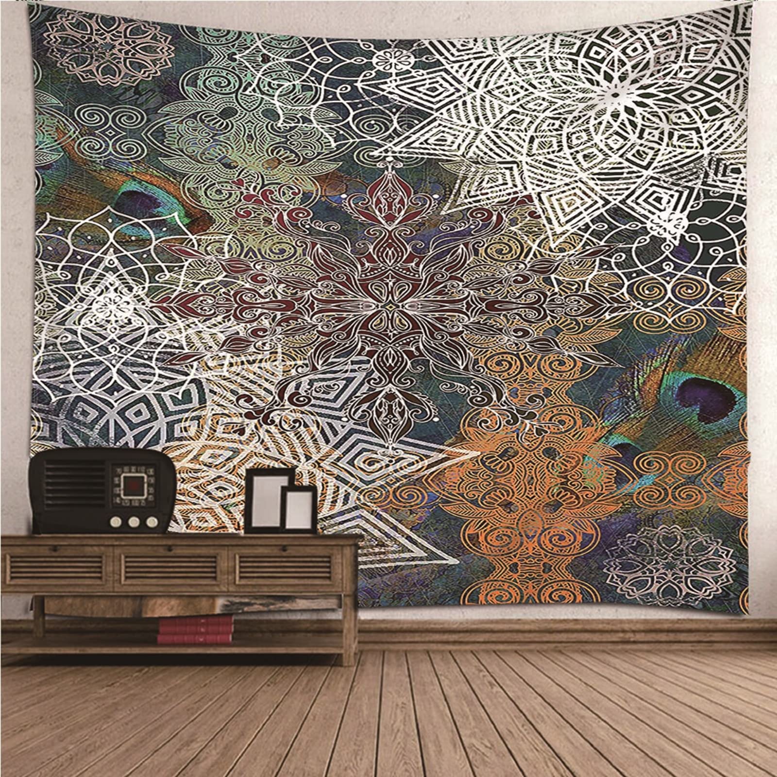 Wandteppich Schlafzimmer Groß, Wandteppich Aesthetic Bunt Indisches Thema Mandala-Muster Wandtuch 350x256cm (138" x 101") Wall Decoration Geschenk