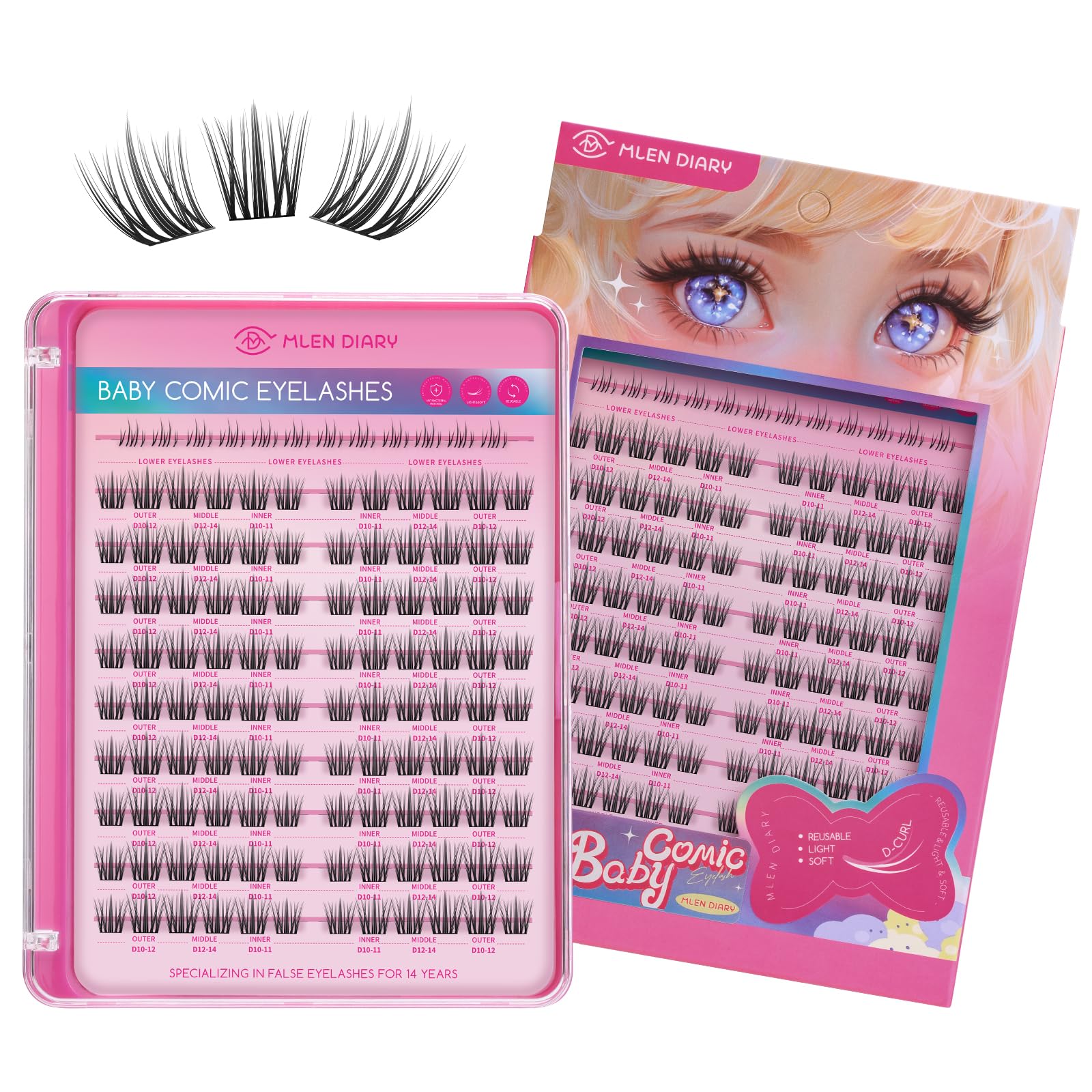 Mlen Diary Lash Clusters, 120 Pcs 10-12mm D Curl Individual Lashes, DIY Eyelash Extenisons Kit