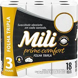 Papel Higiênico MILI Prime Comfort Folha Tripla 20m com 18 rolos