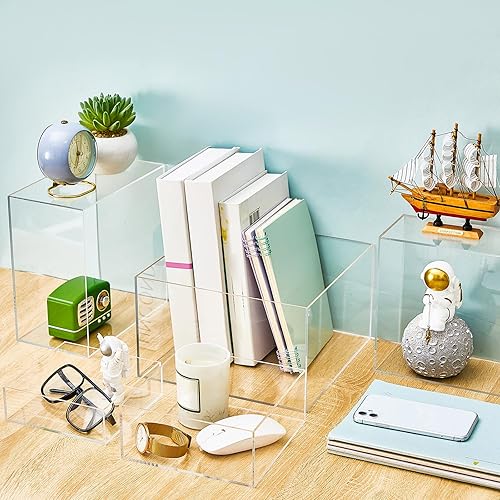 Miniatura 5 de Sintuff Juego de 5 cubos de acrílico transparente de 5 tamaños, elevadores de anidación con fondos huecos, cajas de acrílico transparentes para