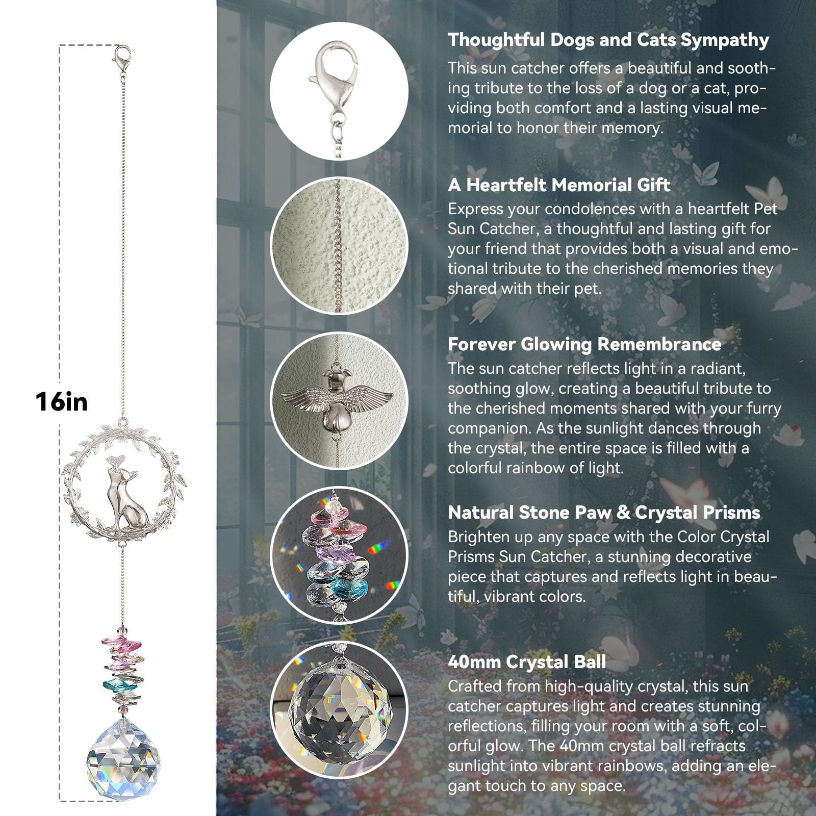 Cat Memorial Suncatcher - Lost of Cat Bereavement Gift Idea, Pet Loss Sympathy Gifts, Thoughtful Cats Remembrance Sun Catcher, Passing Away Remembrance Memory Gift