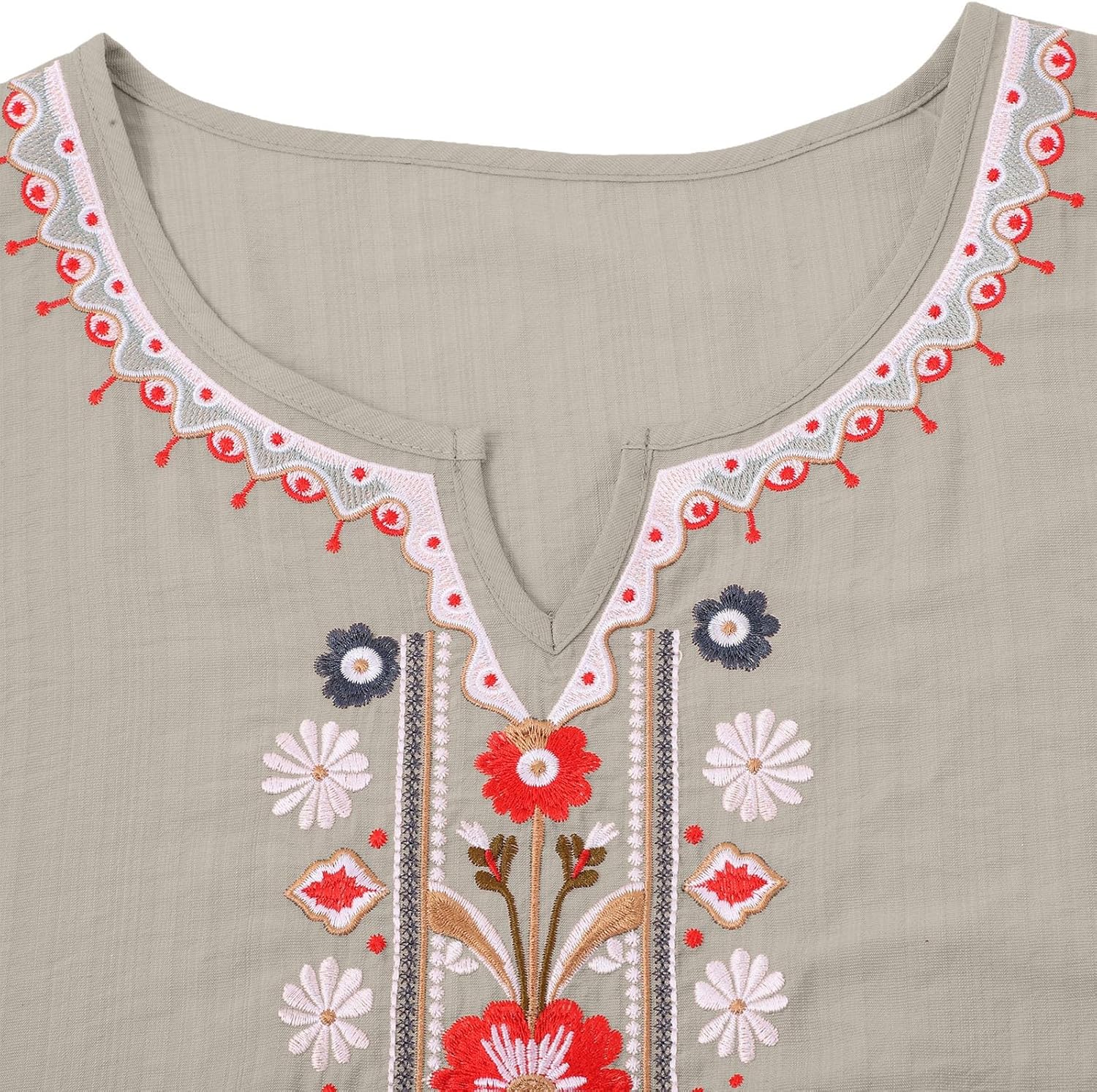 Womens Embroidered Cotton Linen Shirts 3/4 Sleeve Plus Size Boho Gauze Tops 2026 Casual Trendy Blouse - Image 5