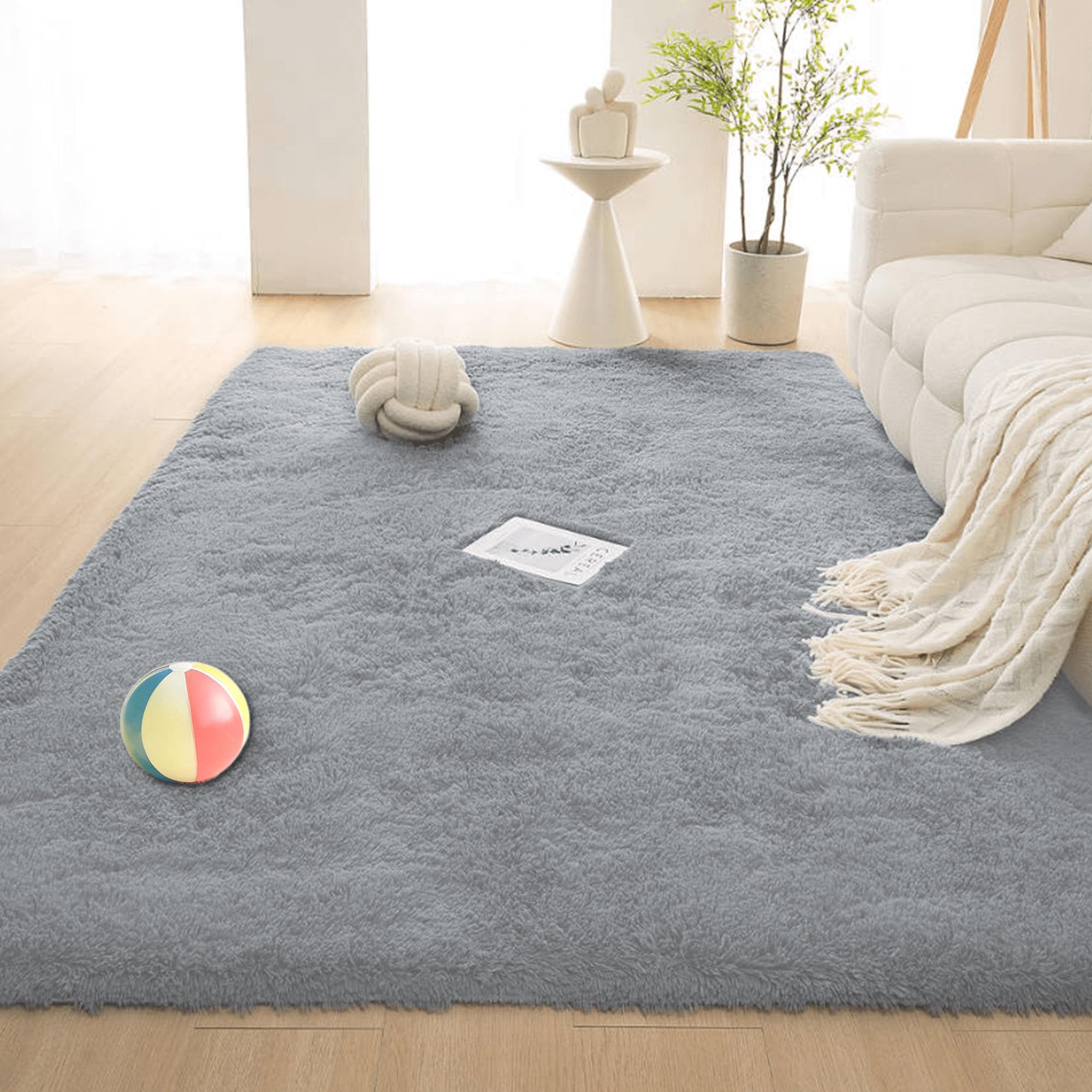 ZHIQXUE Low Pile Area Rug 230 x 360 cm Touch Thick Rugs for Bedroom Anti Slip Luxury for Bedroom, Dining Room, Entryway, Light Grey