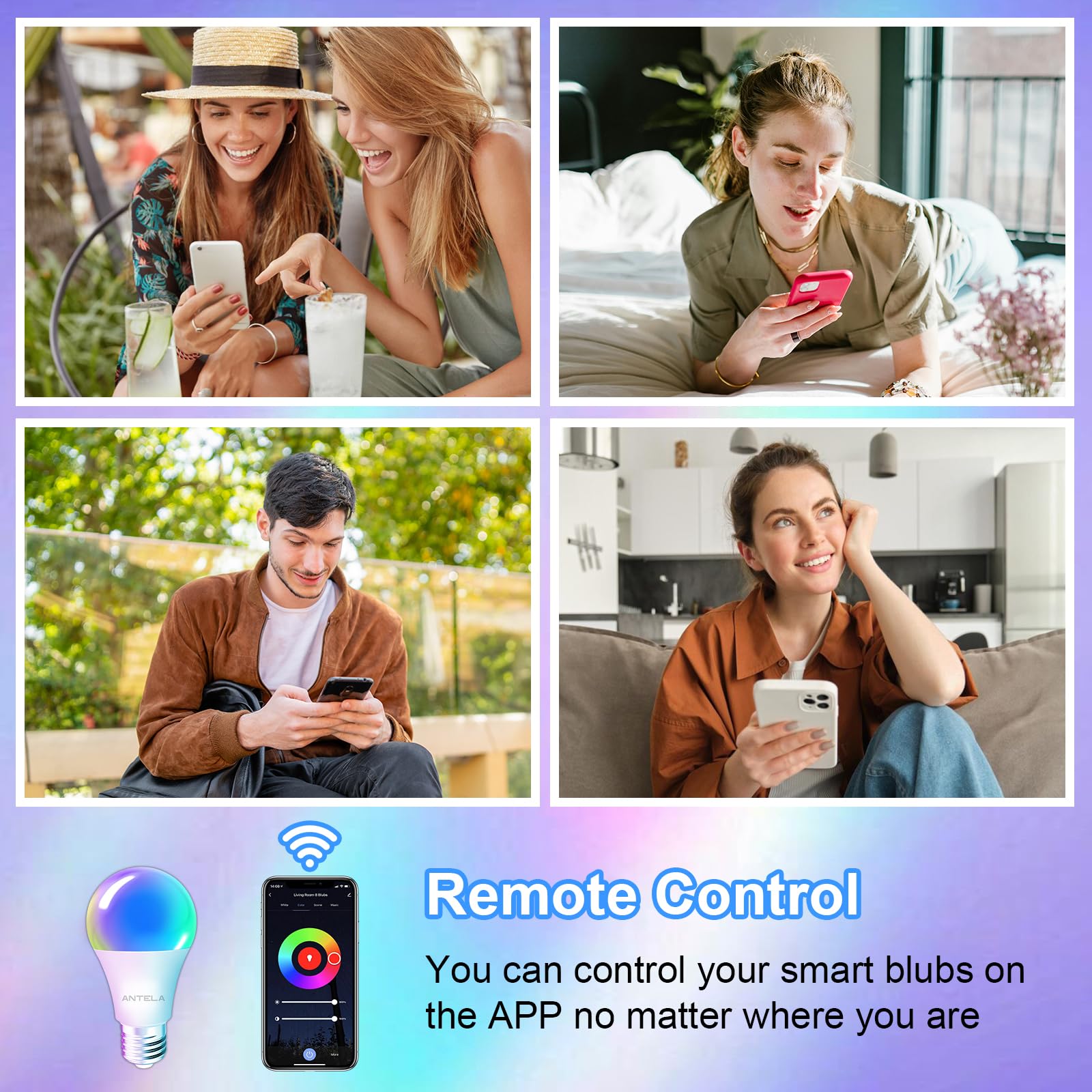 Alexa Glühbirne E27 7W 806LM ANTELA RGB 2700K-6500K Warmweiß Kaltweiß Licht Smart WLAN LED Dimmbare Birne Lampe, Kompatibel mit Google Home, Smart Life APP, 4 Stück