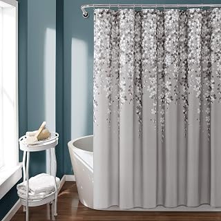 Lush Decor Weeping Flower Shower Curtain Gray 72x72 - Floral Cottage Core Fabric Bathroom Curtain for Farmhouse Spa Decor
