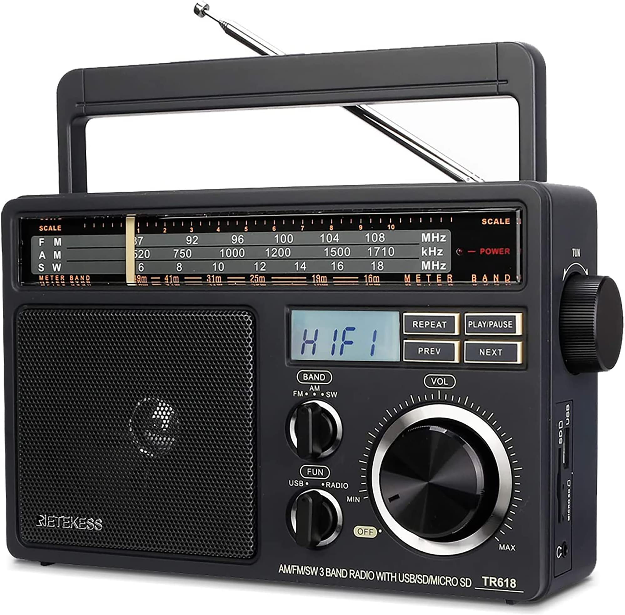 TR618 AM FM Radio Plug in Wall, Portable Shortwave Radios, Support SD, Micro SD and USB Flash Drive, AM FM Radios with Best Reception for Home Kitchen or Drive in