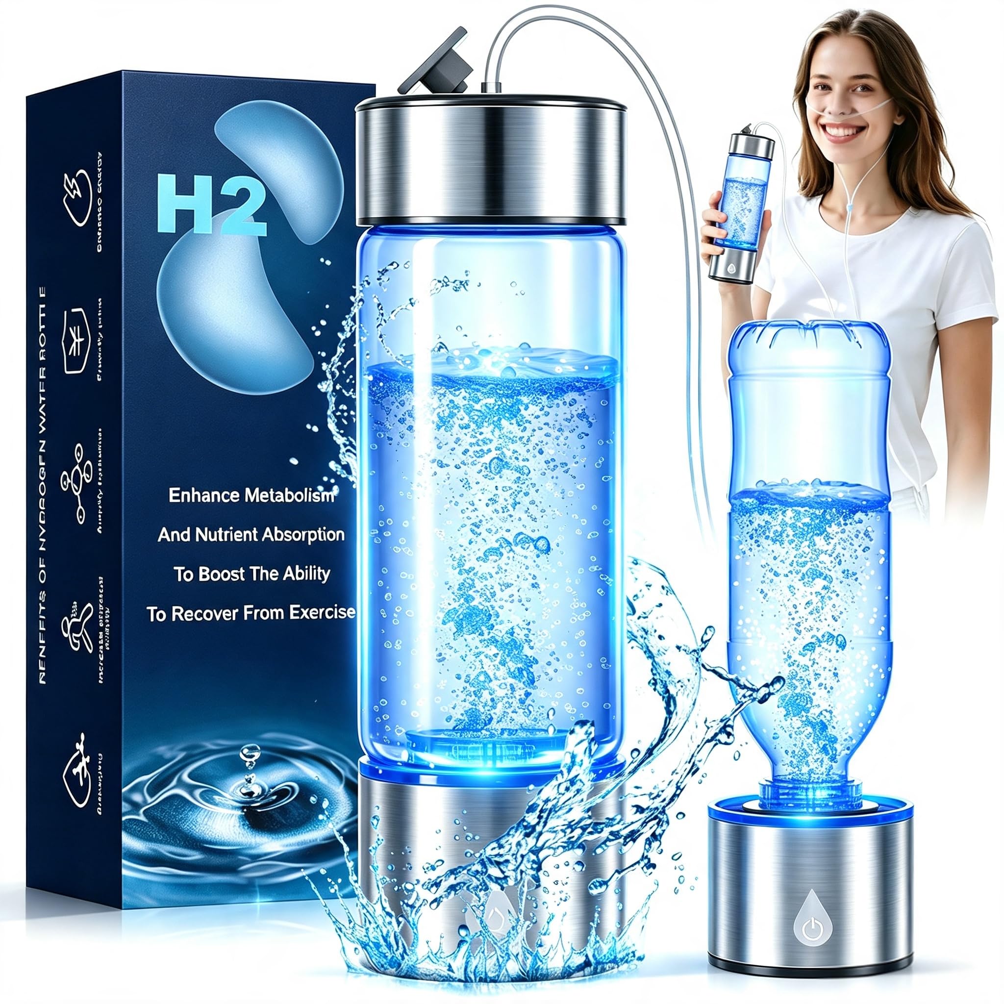 Hydrogen Water Bottle Generator, Portable Rechargeable Hydrogen Water, Hydrogen Water Ion…