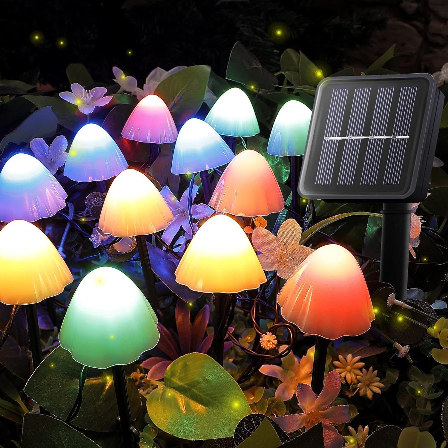 QINGYA 20 LED Mushroom Solar Lights Outdoor Garden, Mushroom Solar Lights with 2 Modes & Memory Function, Outdoor Waterproof Mushroom Ornaments for Pathway Landscape Fence Lawn Backyard