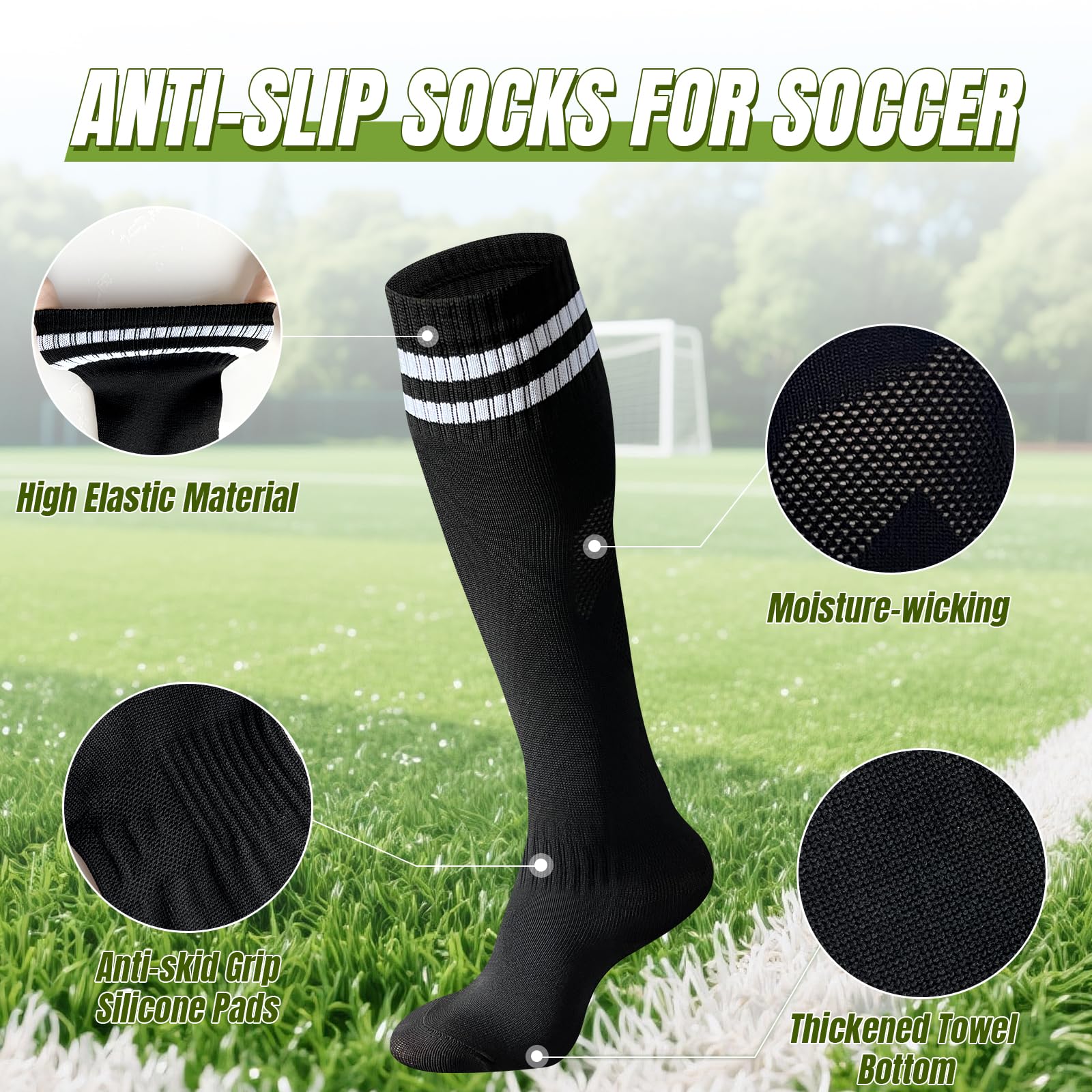 Espinilleras de fútbol para niños, jóvenes y adultos, incluye mangas optimizadas con bolsillos y calcetines de agarre, protección de fútbol para niños y niñas de 3 a 15 años (negro, M)