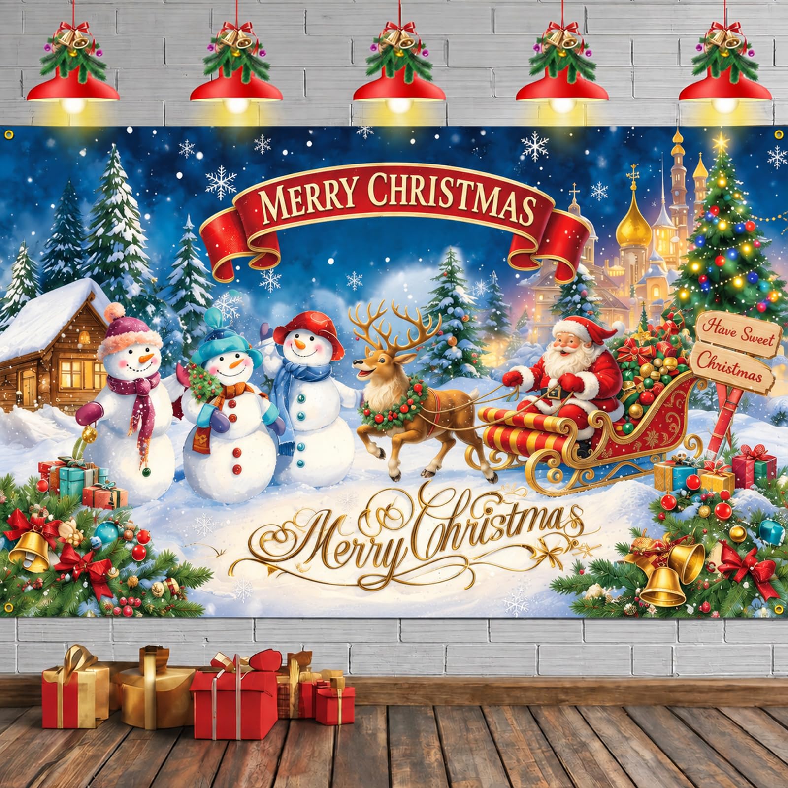 Christmas Backdrop Photography Winter Santa Sleigh Banner Photo Background