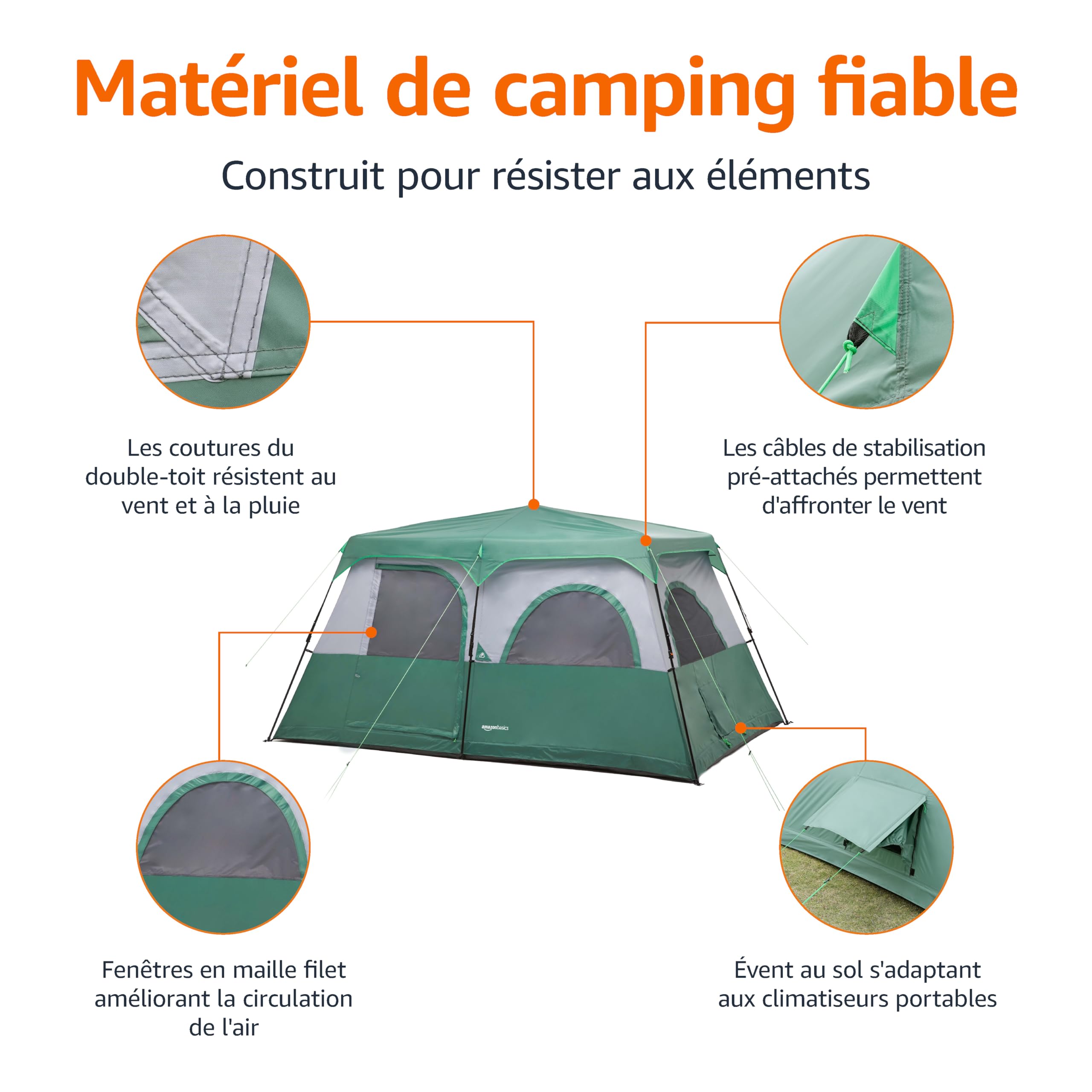 Amazon Basics Tente de Camping instantanée avec Double-Toit et Sac de Transport