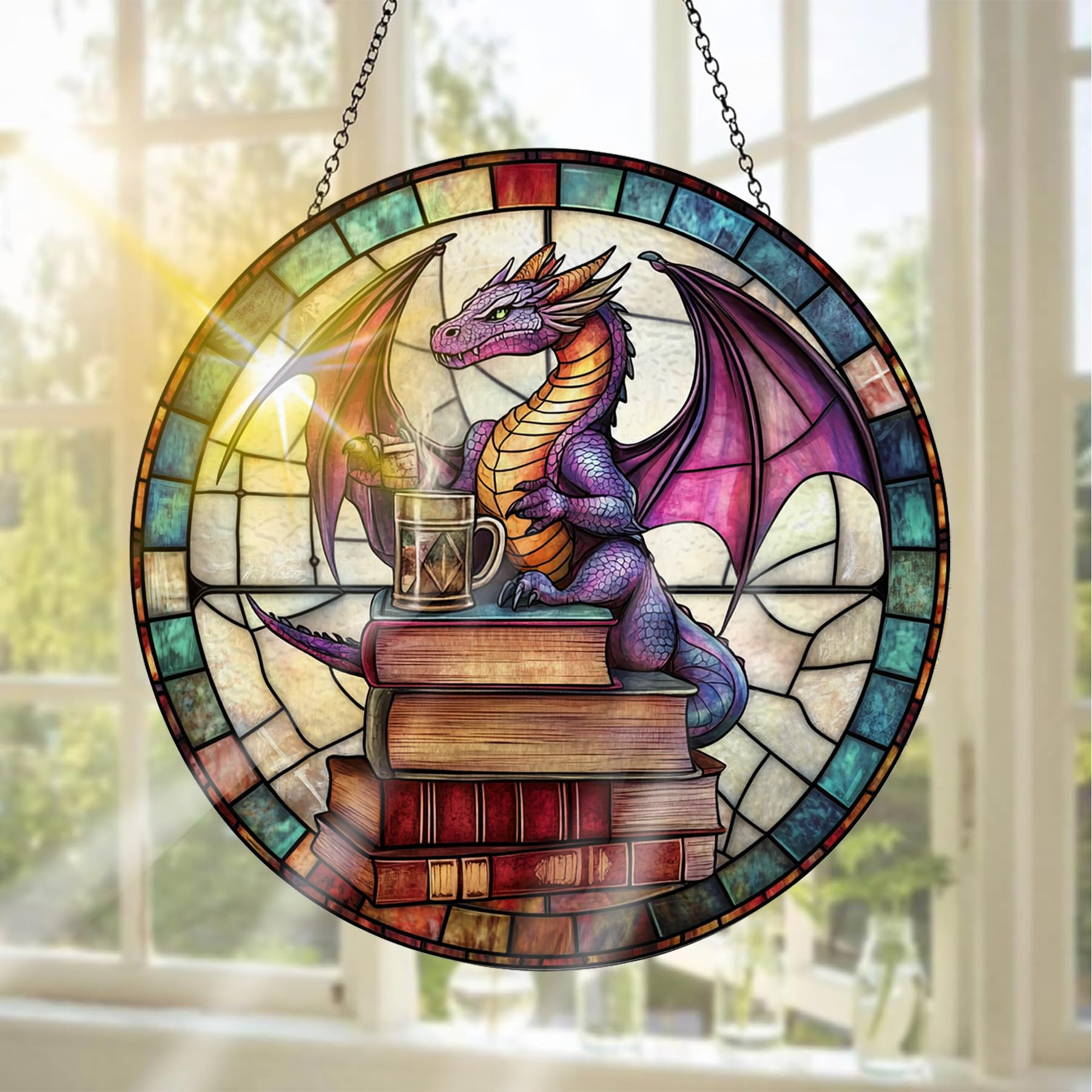 Pavemlo Dragon Suncatcher Indoor Stained Glass Window Hanging - Outdoor Window Hanging Decoration - Sun Catcher Home Decor Mother's Day Birthday Gifts for Women, Men Mom 20x20 cm