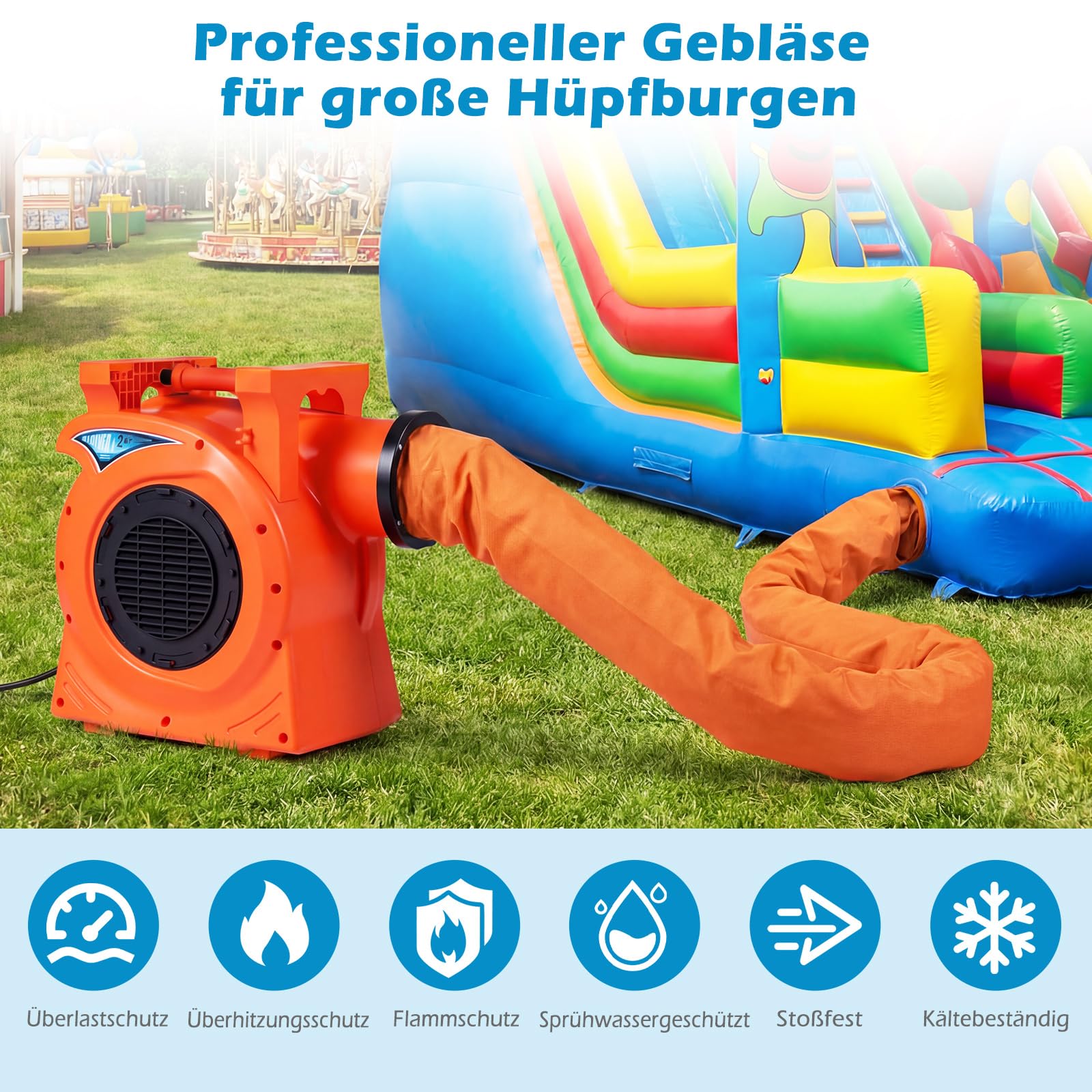 COSTWAY Kommerzielles 2300W Luftgebläse mit 2-PS-Motor, Gebläsepumpe mit Griff, tragbarer elektrischer Standventilator für Riesige Hüpfburg, Wasserrutsche & Dekorationen
