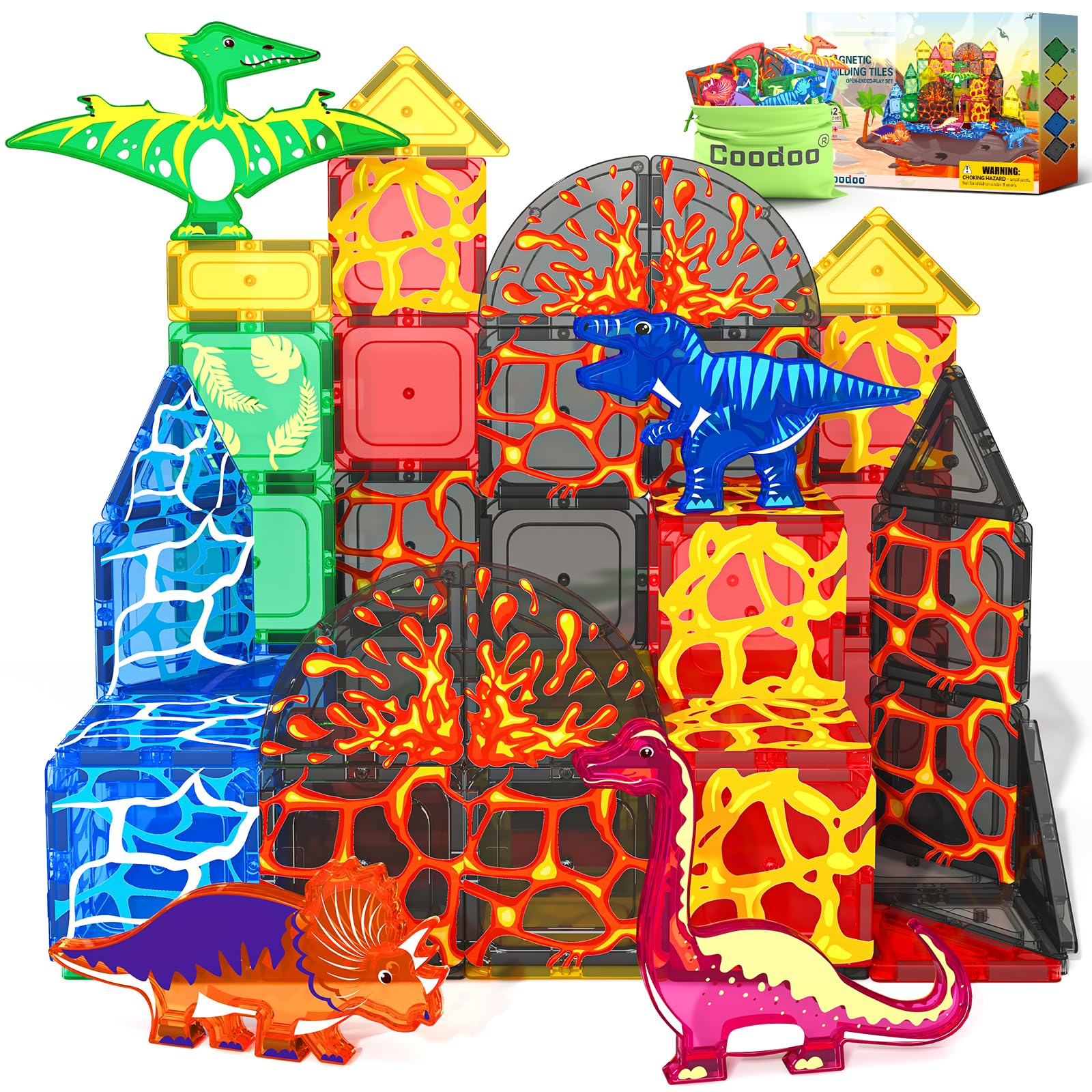 Amazon.com: Coodoo Dinosaur Toys Magnetic Tiles Lava Dinosaur
