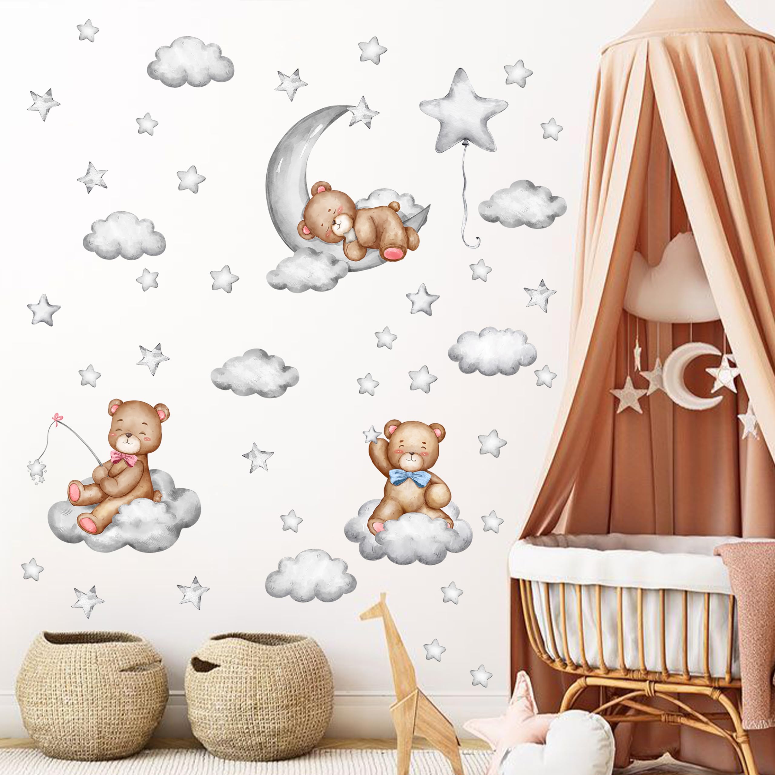 Teddy Bear Wall Decals (3Pcs) Paper, Waterproof, Irregular Shape, for Wall, Glass, Children's Decor
