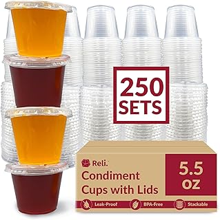 Reli. 5.5 oz Small Containers with Lids (250 Sets) | Jello Shot Cups with Lids | Clear Plastic Condiment Containers with Lids | 5 oz Portion Cups with Lids | 5 oz Sauce Cups with lids | Souffle Cups