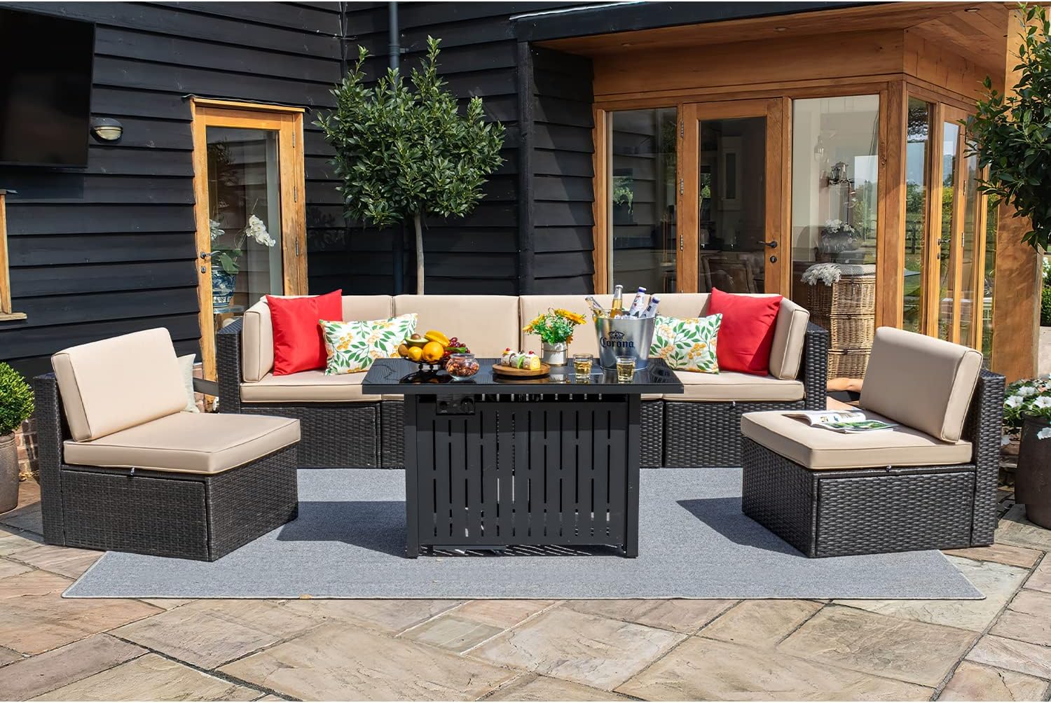 Devoko patio furniture set arranged on a patio.