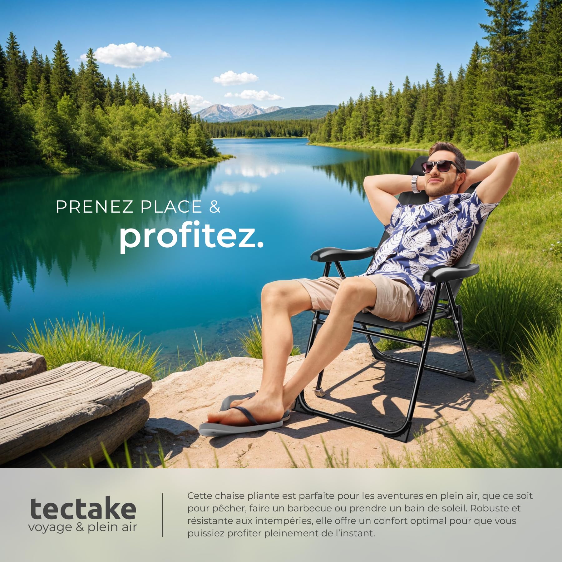 tectake® Lot de 2 Chaise Pliante Camping Fauteuil Pliable Gris Chaise de Plage Ultra léger en Aluminium avec Dossier inclinable & appuie-tête Idéal Voyages, Pêche, Festival, Camping, Plage, Jardin