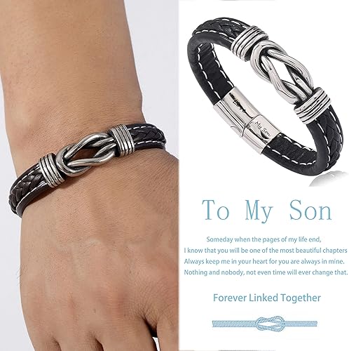 Miniatura 2 de Pulsera de cuero trenzado con texto en inglés To My ManSonTo My GrandsonUncleBrotherBoyfriends con texto en inglés To My ManSonTo My