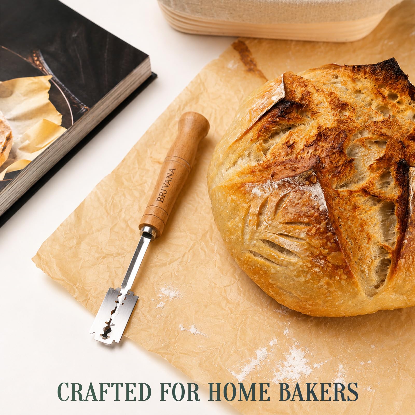 Bread Lame, herramienta de puntuación de masa madre con mango de madera, cubierta protectora y 5 cuchillas reemplazables, marcador de masa para hornear pan artesanal