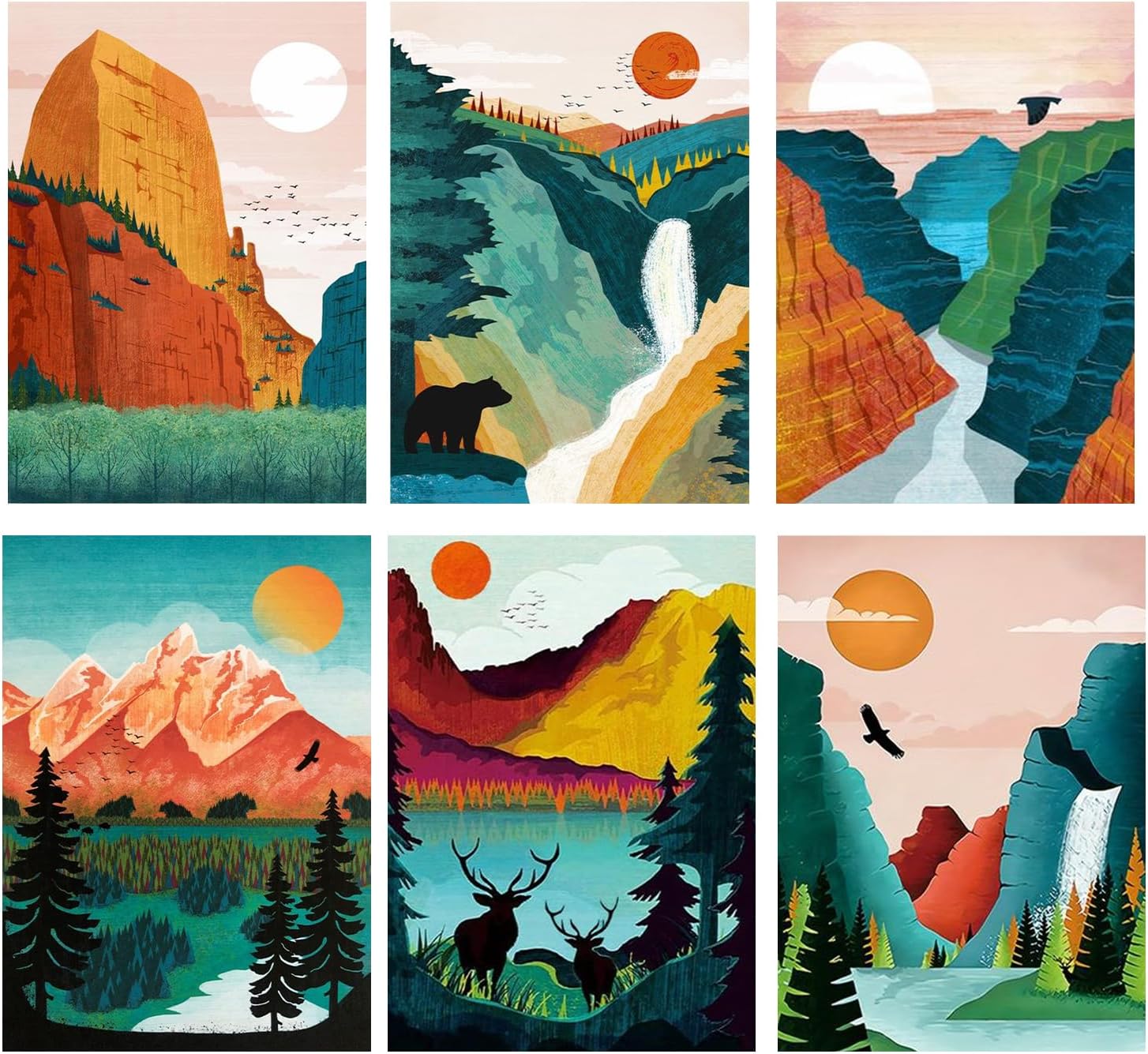 HOIYLDS 6 Packs Paint by Number for Adults Beginners, National Park Painting by Number Kits on Canvas Without Frame,Lanscape Craft Arts for Home Wall Decor