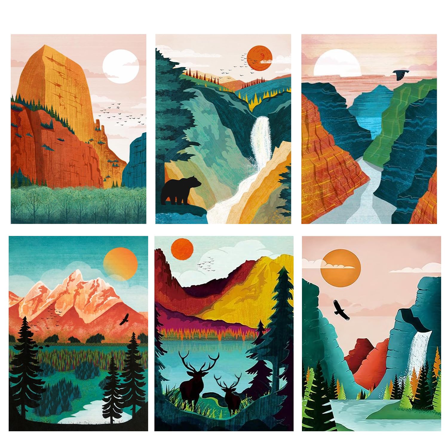 HOIYLDS 6 Packs Paint by Number for Adults Beginners, National Park Painting by Number Kits on Canvas Without Frame,Lanscape Craft Arts for Home Wall Decor