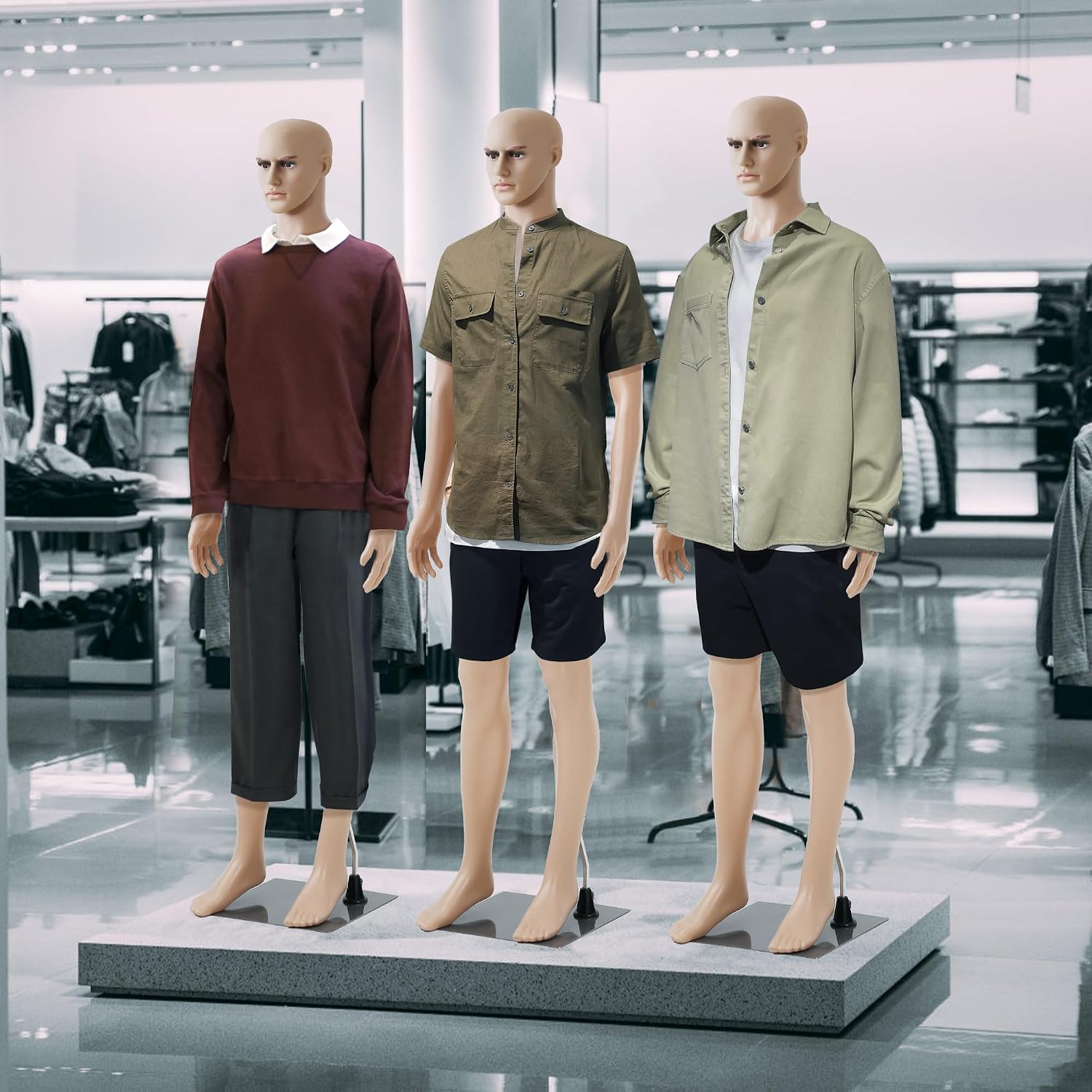 73in Male Full Body Mannequin, Realistic Form Mannequins, Manikin Body with 360° Rotatable Head, Detachable Torso, Metal Base, Adjustable Dress Model Mannequin Stand for Display Clothing (Male-1)