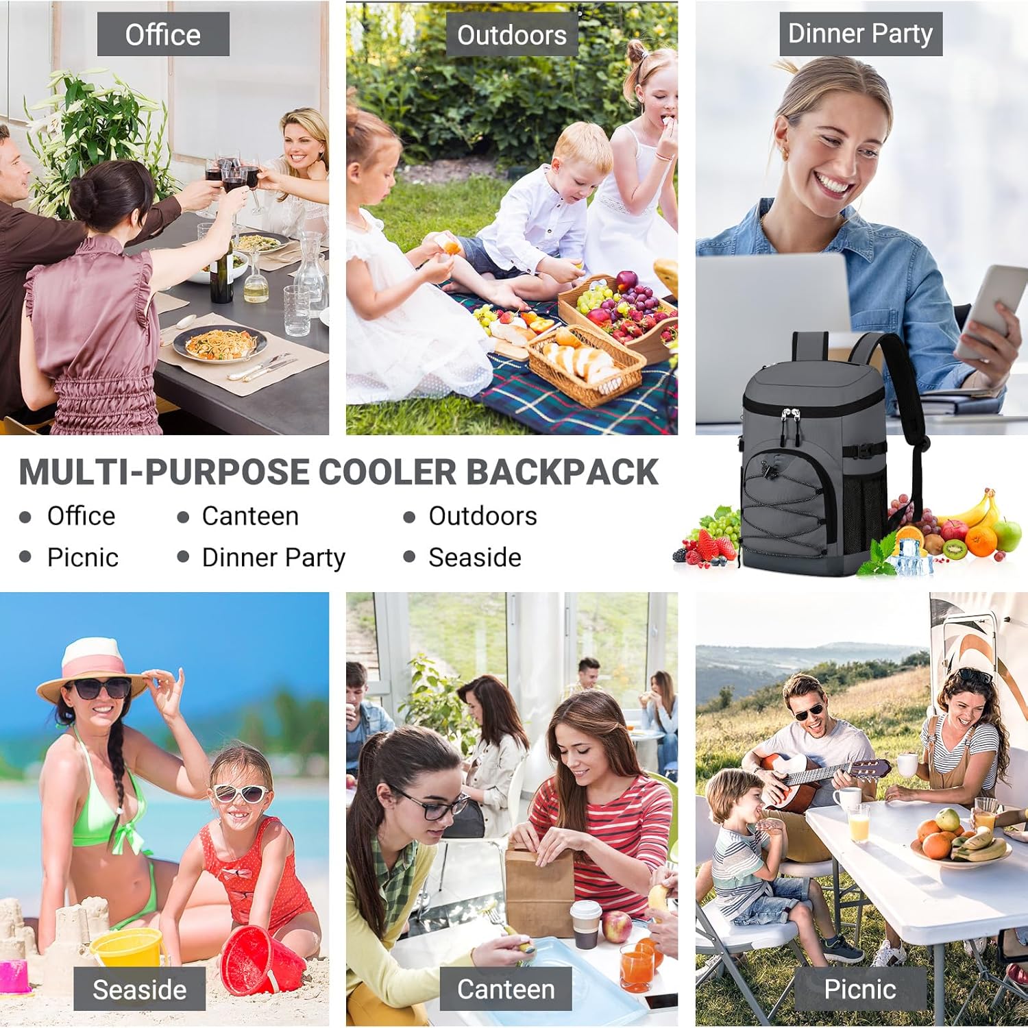 NECKORY Cooler Backpack, Lightweight and Soft Backpack Cooler for Men Women, Insulated Lunch Bag for Camping Traveling Hiking