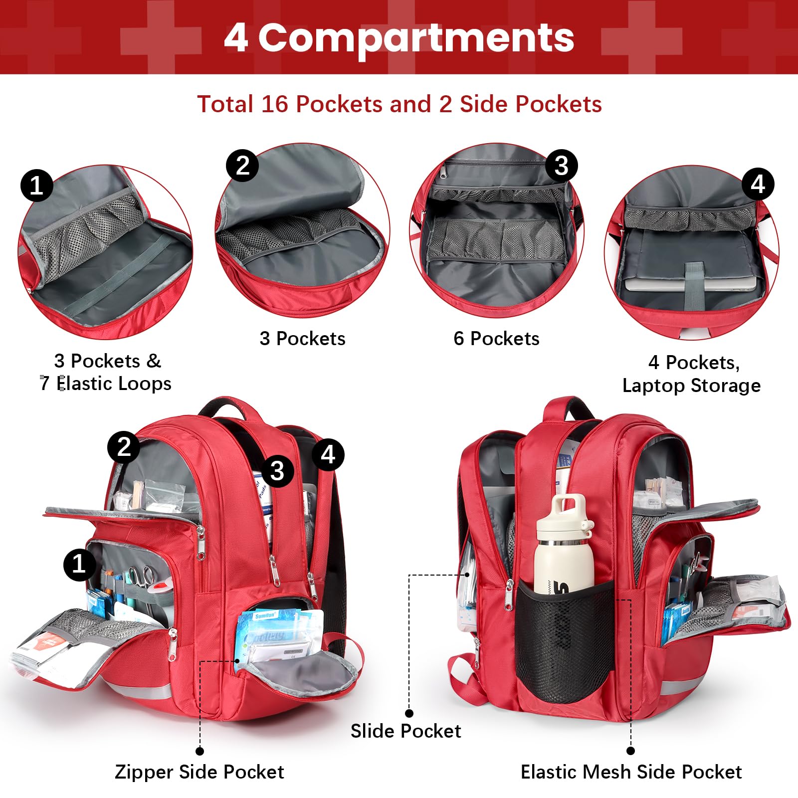 Gatycallaty Emt Erste-Hilfe-Rucksack, leer, Ems, Notfall, Zuhause, Gesundheit, Wandern, Trauma, Reisen, Camping, Rot, 2 Stück