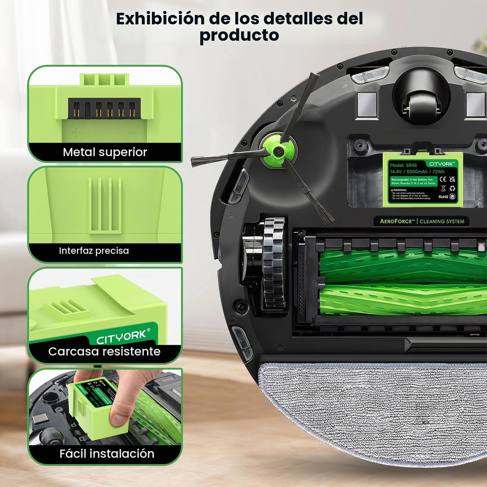 ABL-D1/ABL-D2 Li-Ion Batería de Repuesto para iRobot Roomba i7/ i7+, i4/ i4+, i3/ i3+ Plus, para iRobot Roomba e5 e6 j7 i7150, i7156, i7158, i7550, i7556, e5150,e5152, e5154 Bateria -14,4V/5000mAh