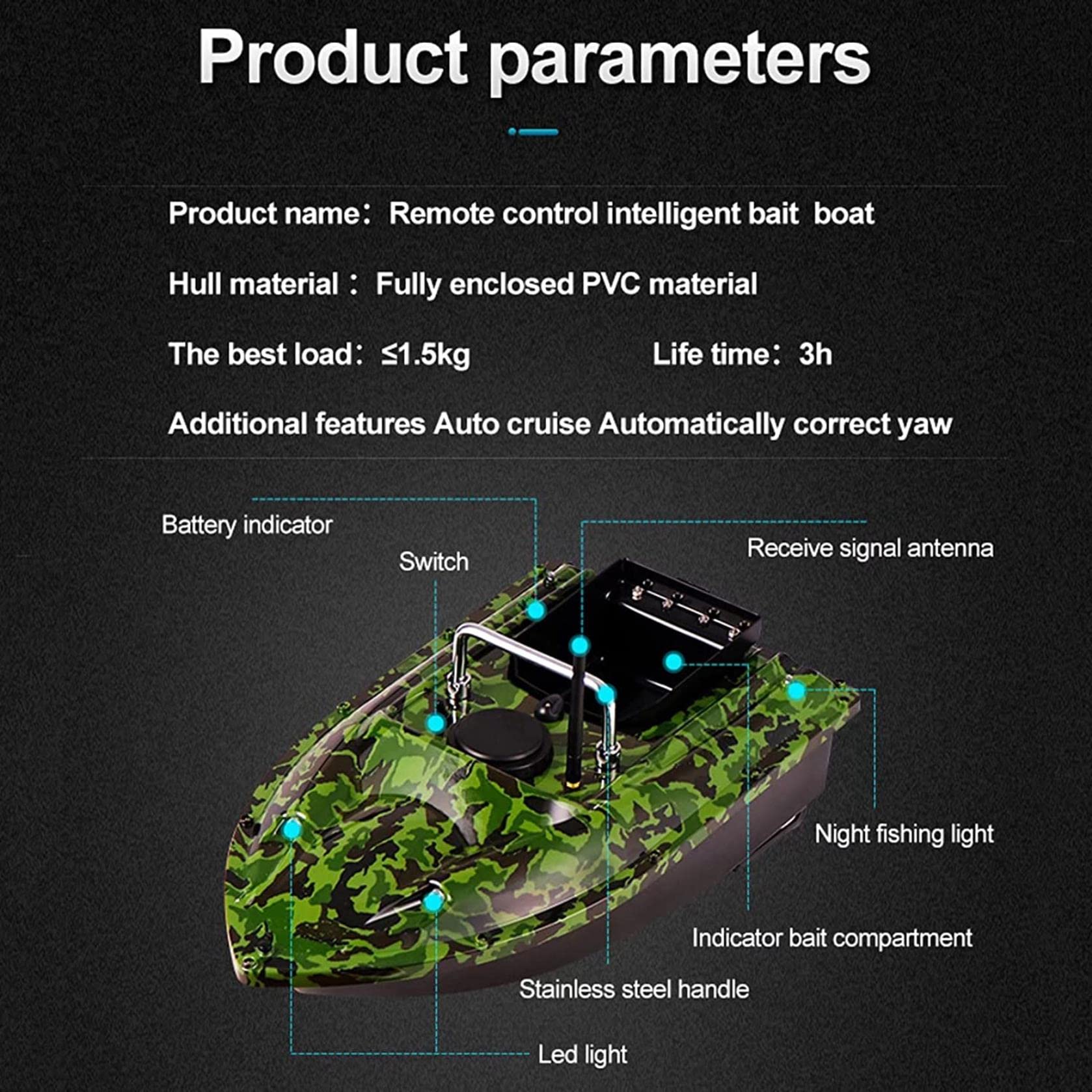 Nuevo Smart Bait Boat 500m Barco de Cebo de Pescado con Bolsa de Barco de Cebo y batería de 5200 mAh Luz Nocturna LED Barco de Cebo de Carpa Crucero automático Herramienta de Pesca Adicional