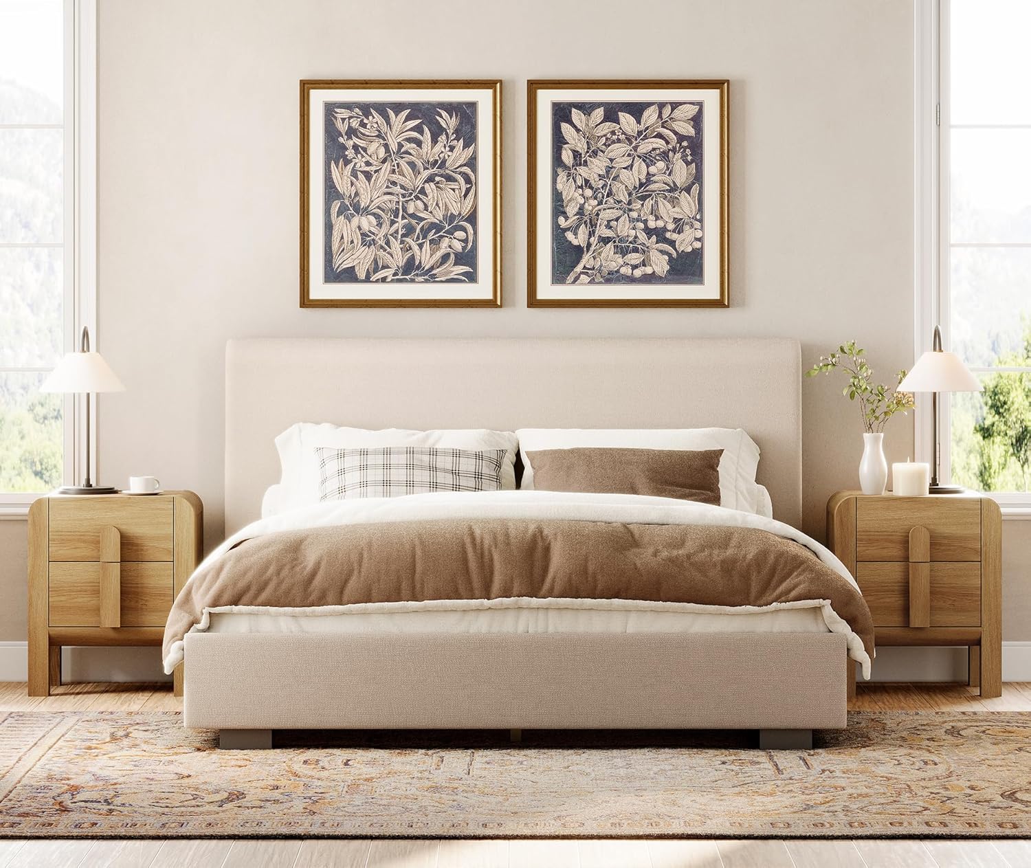 WAMPAT 3 Piece Bedroom Set, Modern 63" Wide Dresser Cabinet and Nightstand Set of 2 with Charging Station,Wood Storage Closet Chest with Natural Texture for Bedroom, Hallway,Light Walnut