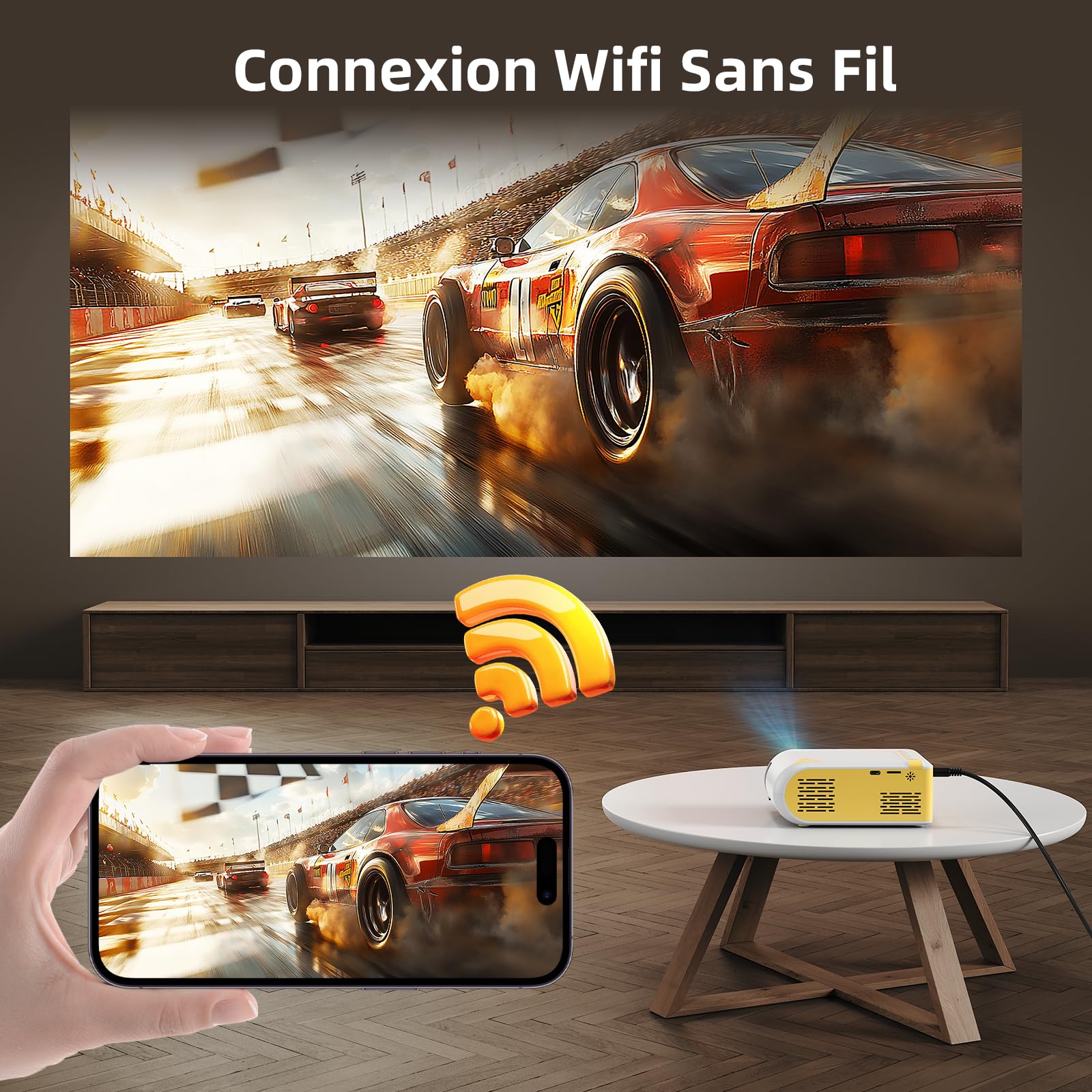 Mini Projecteur Video 4K 1080P Supporte, Videoprojecteur Portable avec WiFi et Bluetooth 5.4, Retroprojecteur de Cinéma D'extérieur, Projecteurs Vidéo avec Haut-Parleur