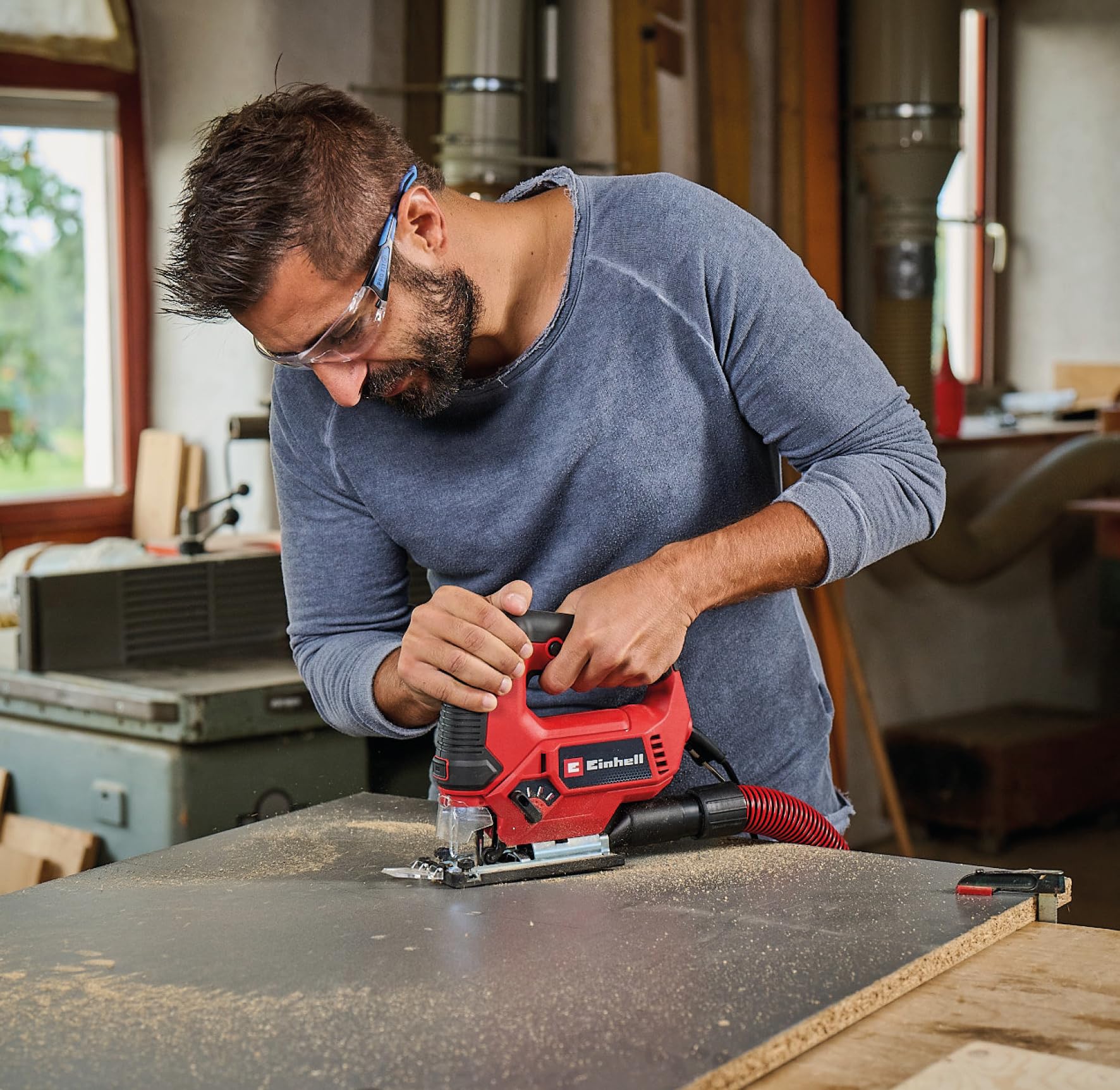 Einhell Sierra de calar TC-JS 90 (650 W, carrera de 22 mm, función de carrera de péndulo, profundidad de corte de 90 mm en madera, 10 mm en acero, corte biselado hasta 45°, incluye 1 hoja de sierra)
