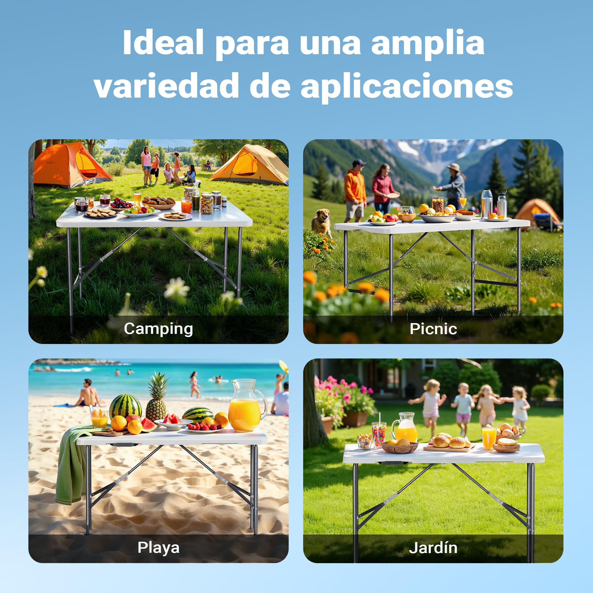 WilTec Mesa Camping Plegable portátil Jardín Exterior Outdoor Accesorios Mobiliario 122x60x75 Blanca