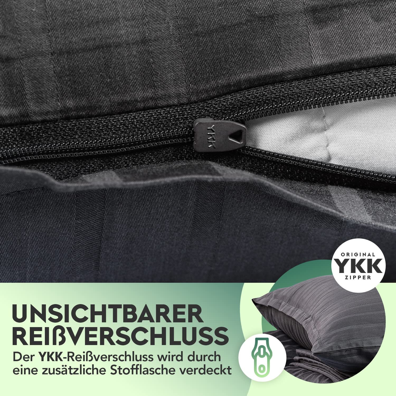 slummer Mako Satin Bettwäsche 135x200 Baumwolle Set - Damast Bettwäsche-Set | 2teilig mit Kissenbezug 80x80 - Bettbezug Baumwoll Anthrazit Grau Reißverschluss Hotelbettwäsche