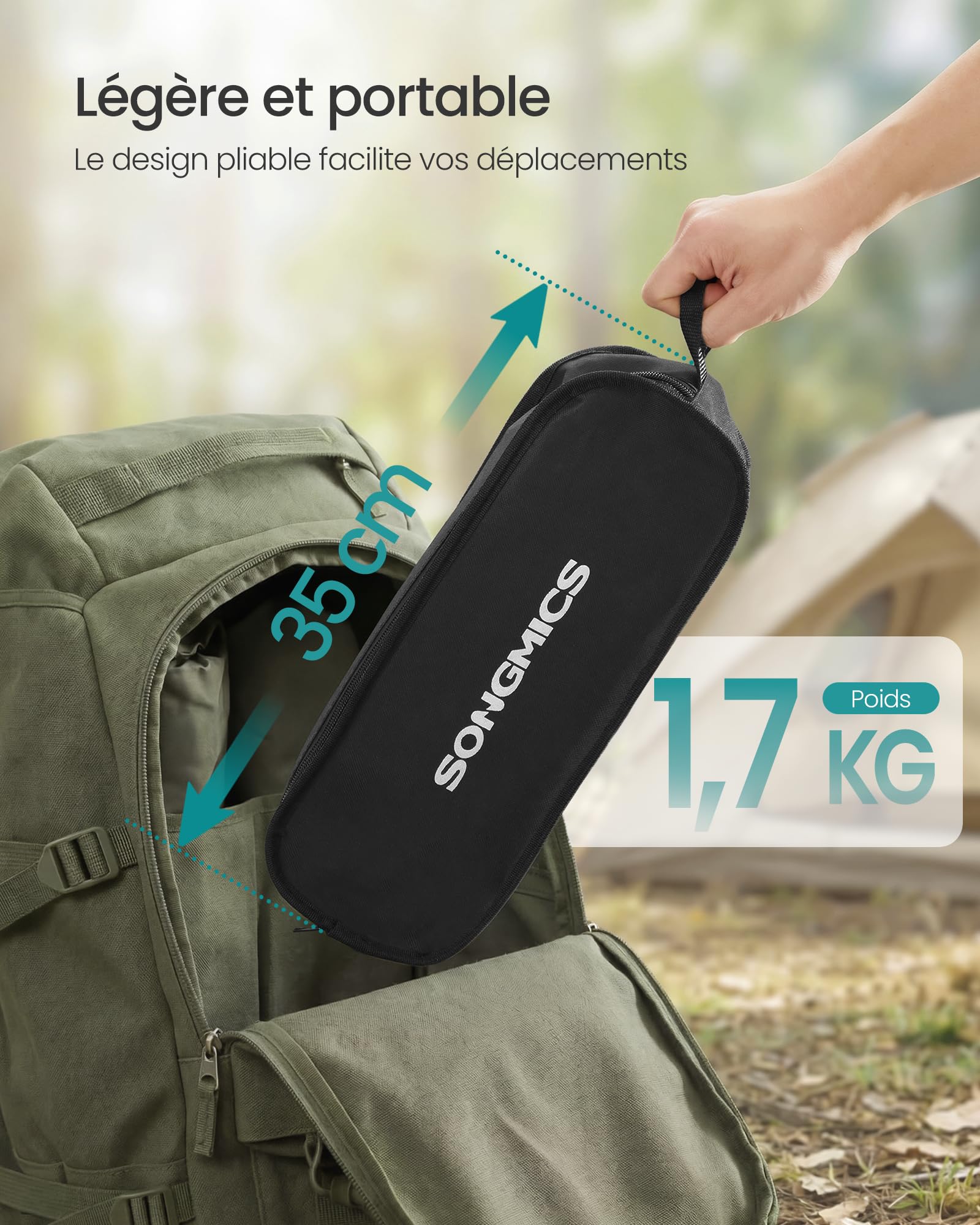 SONGMICS Chaises de Camping, Chaises de Plage Pliantes Hauteur Réglable, Structure en Acier, Supporte 150 kg, 2 Poches de Rangement par Siège, pour Voyages, Lot de 2, Noir GCB052BZ01