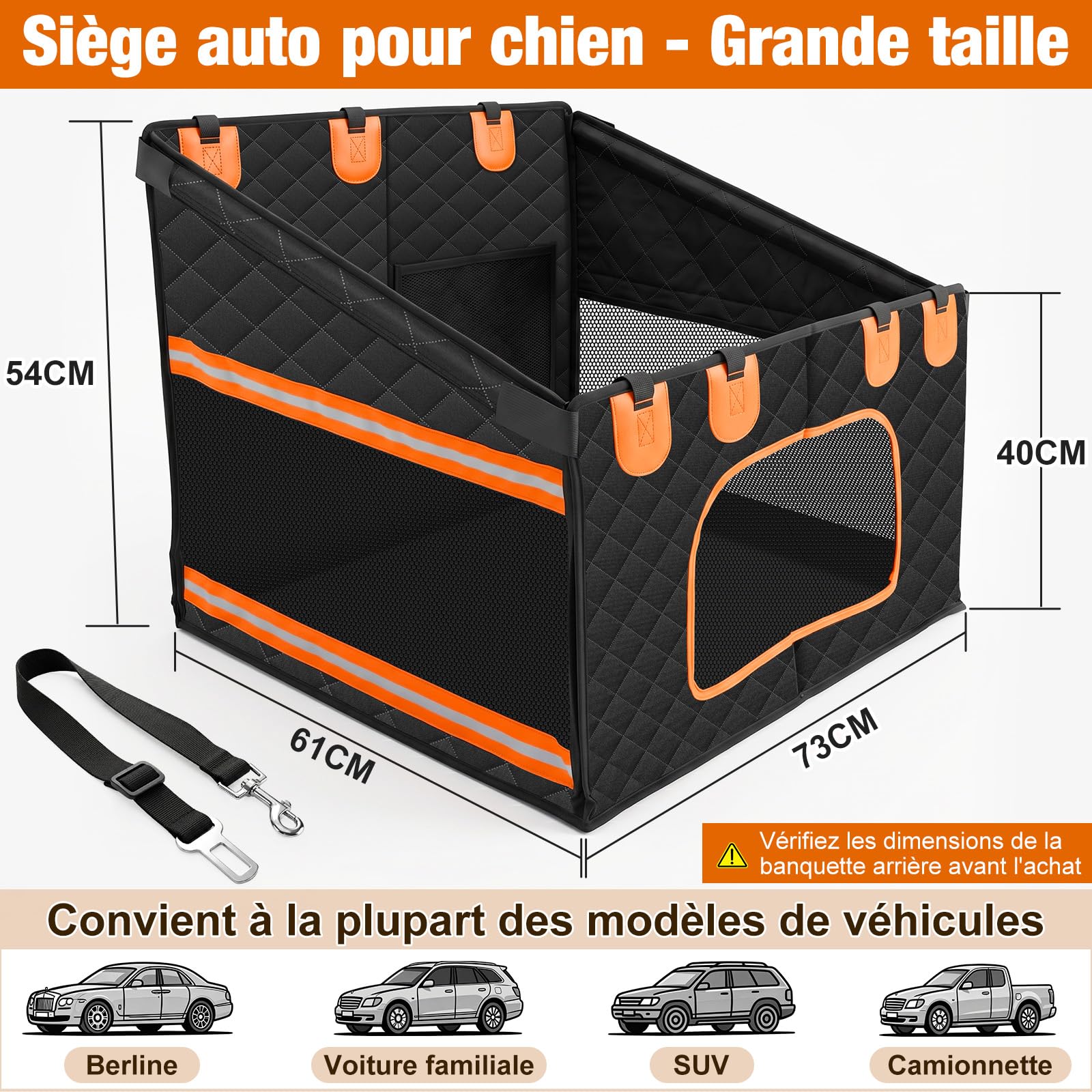 X XBEN Siège Auto Chien Extra Stable, Élargi 50% Espace Panier Chien Voiture avec 3 Faces Fenêtres en Filet, Transport Chien Voiture Siège Arrière, Jusqu’à 68 KG pour Chien de Grande et Moyenne Taille