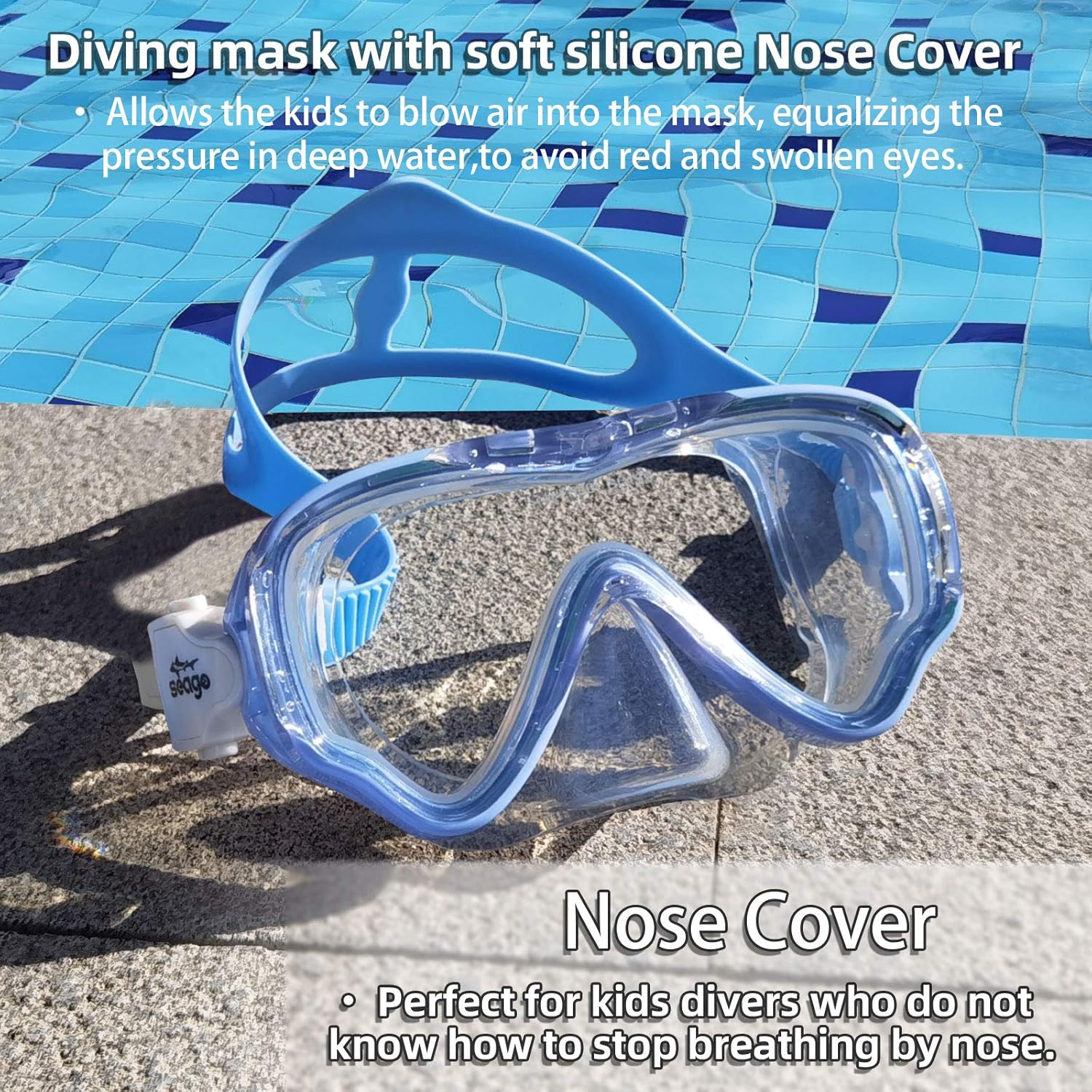 Kids Snorkel Mask Swim Diving Scuba Mask Snorkel Gear for Kids Boys Girls Youth, Anti-Fog 180° Panoramic View Soft Silicone Skirt Kids Pool Underwater Swim Goggles with Nose Cover, Snorkel Equipment : Sports & Outdoors