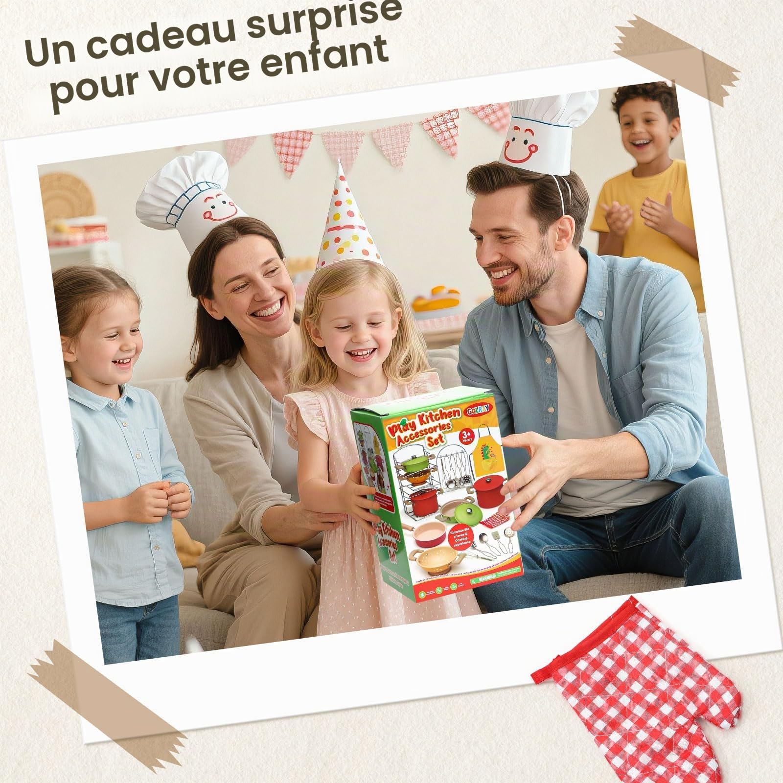 Tacobear Accessoire Cuisine Enfant Casserole et Poêle en Acier Inoxydable Ustensile Cuisine avec Tablier Gant Jeu de Rôle de Chef Cadeau Éducatif Jouet 3 4 5 Ans Garçon Fille