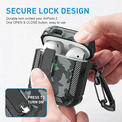Miniatura 2 de Maxjoy Funda para AirPods de 2 generación, funda para AirPods con bloqueo Gen 2, carcasa rígida resistente a prueba de golpes con kit limpiador de