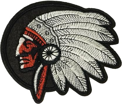 Native American Chief Head Embroidered Patch   Large Brown Tribal Headdress Stitch-On Badge for Jackets, Vests, and Biker Gear 12 x 11 cm